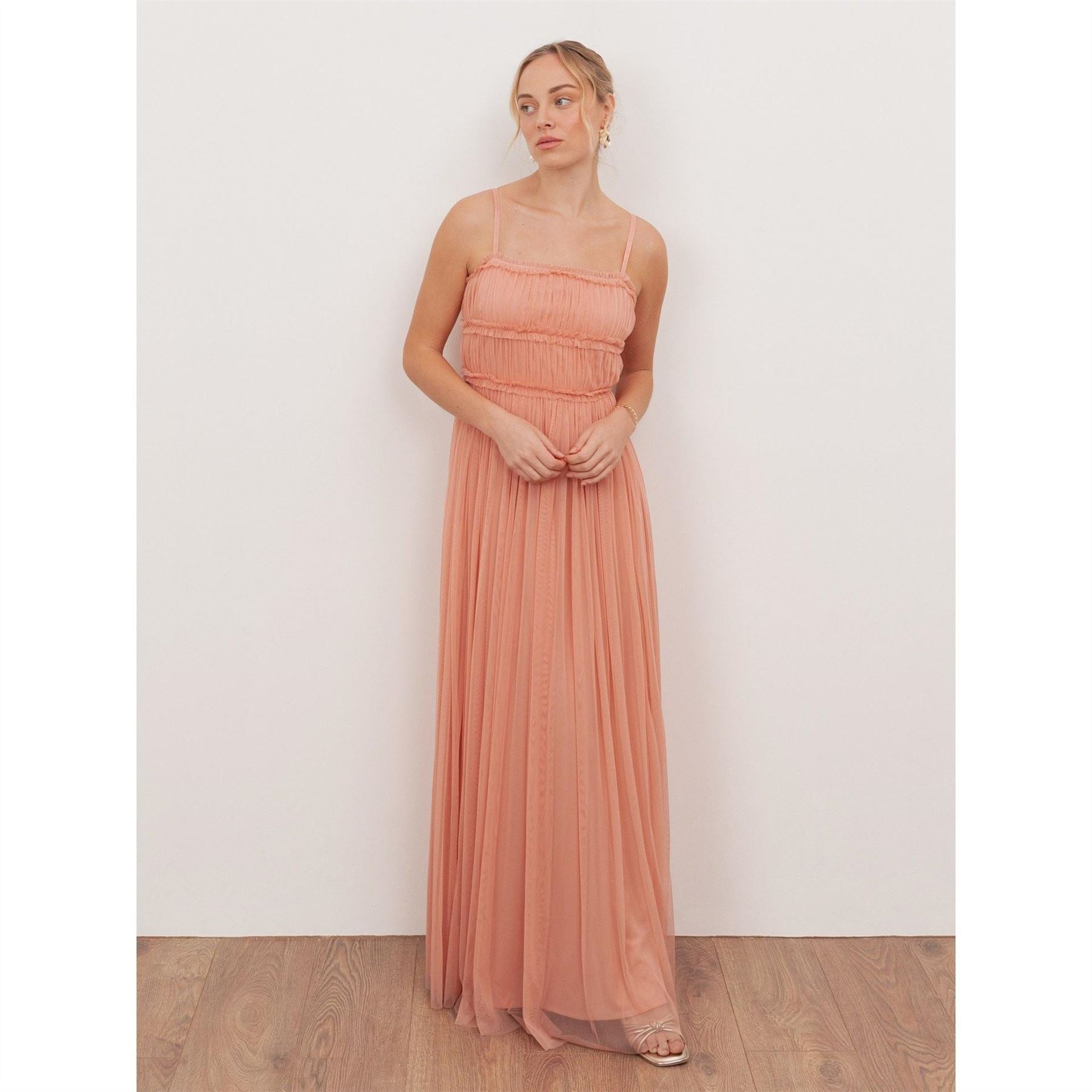 Anaya With Love With Love Recycled Peach Tulle Square Neck Strappy Maxi Dress