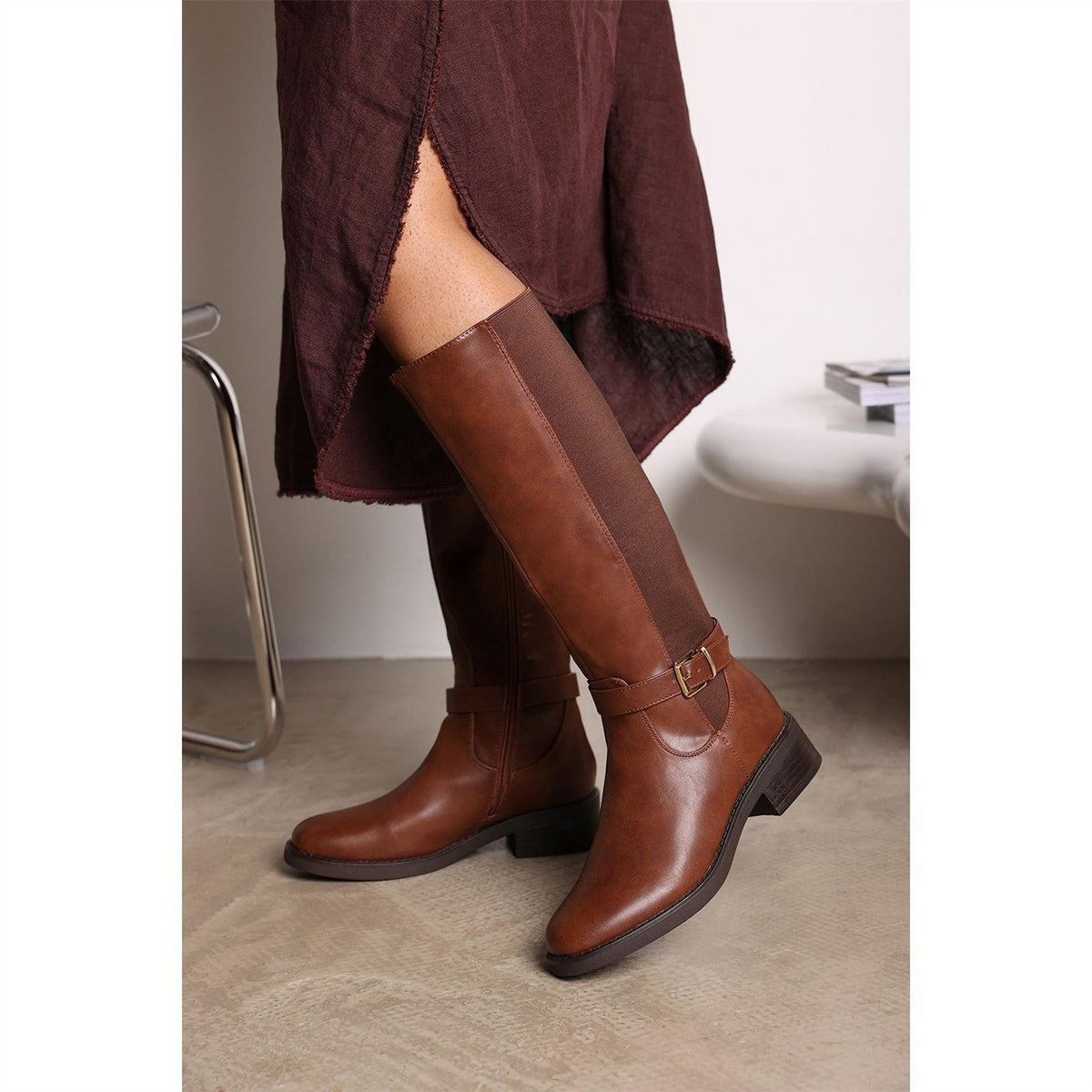 Wheres That From Knee High Boots With Buckle Detail