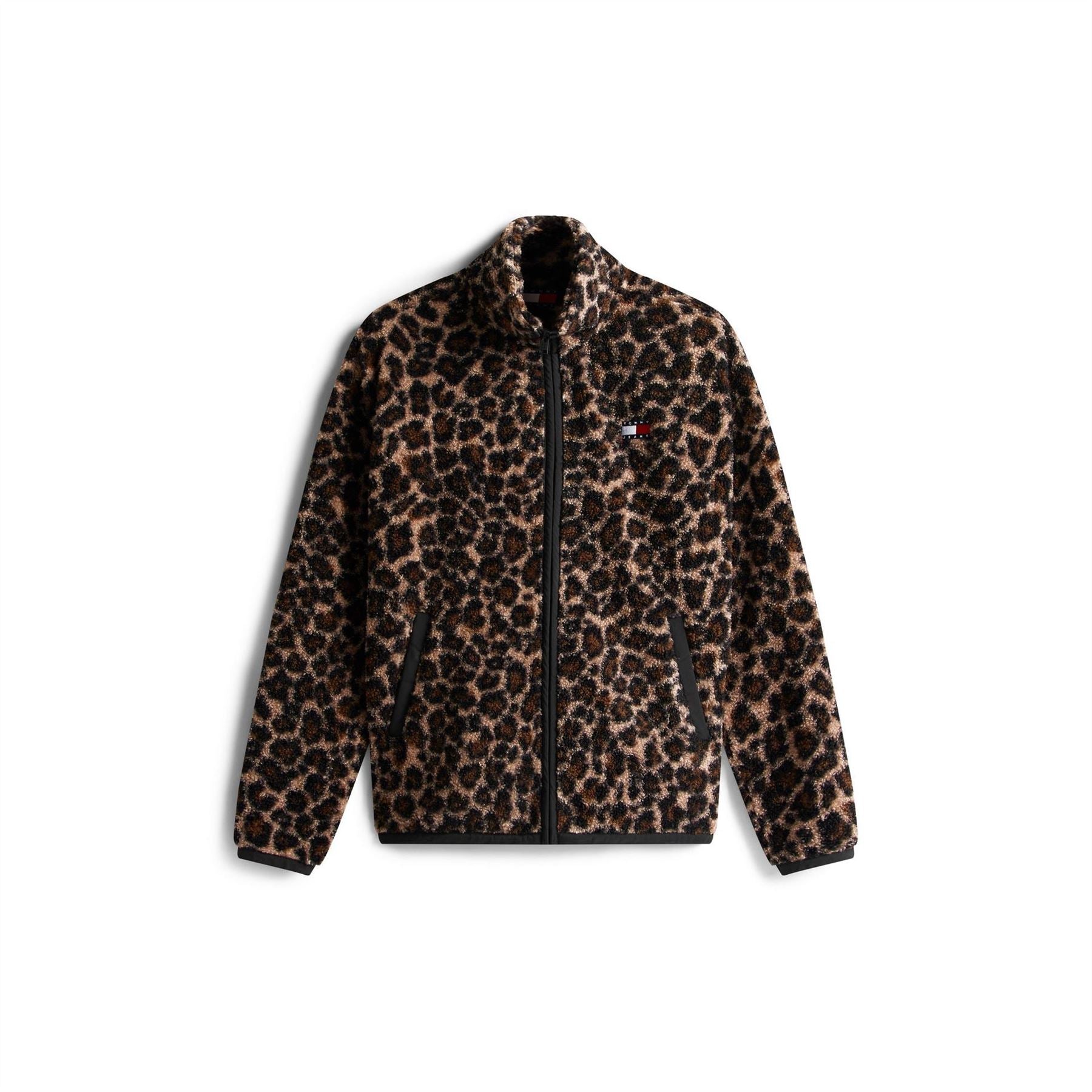Tommy Jeans Solid Patterned Teddy Jacket with Quarter Zipper