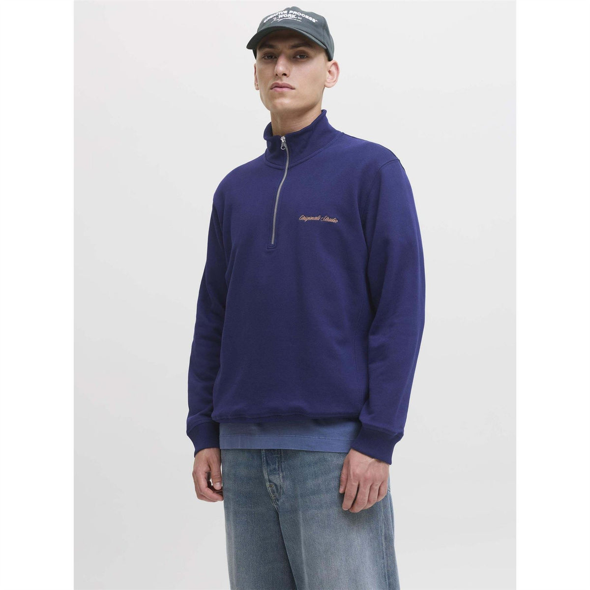 Jack and Jones Jornorrebro Embroidered Cotton Quarter Zip Sweatshirt
