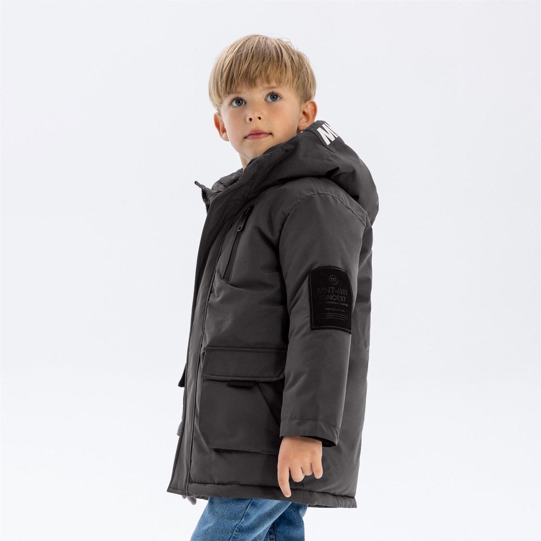 Minoti Boys Utility Style Jacket With Pockets Quilted Lining Grey