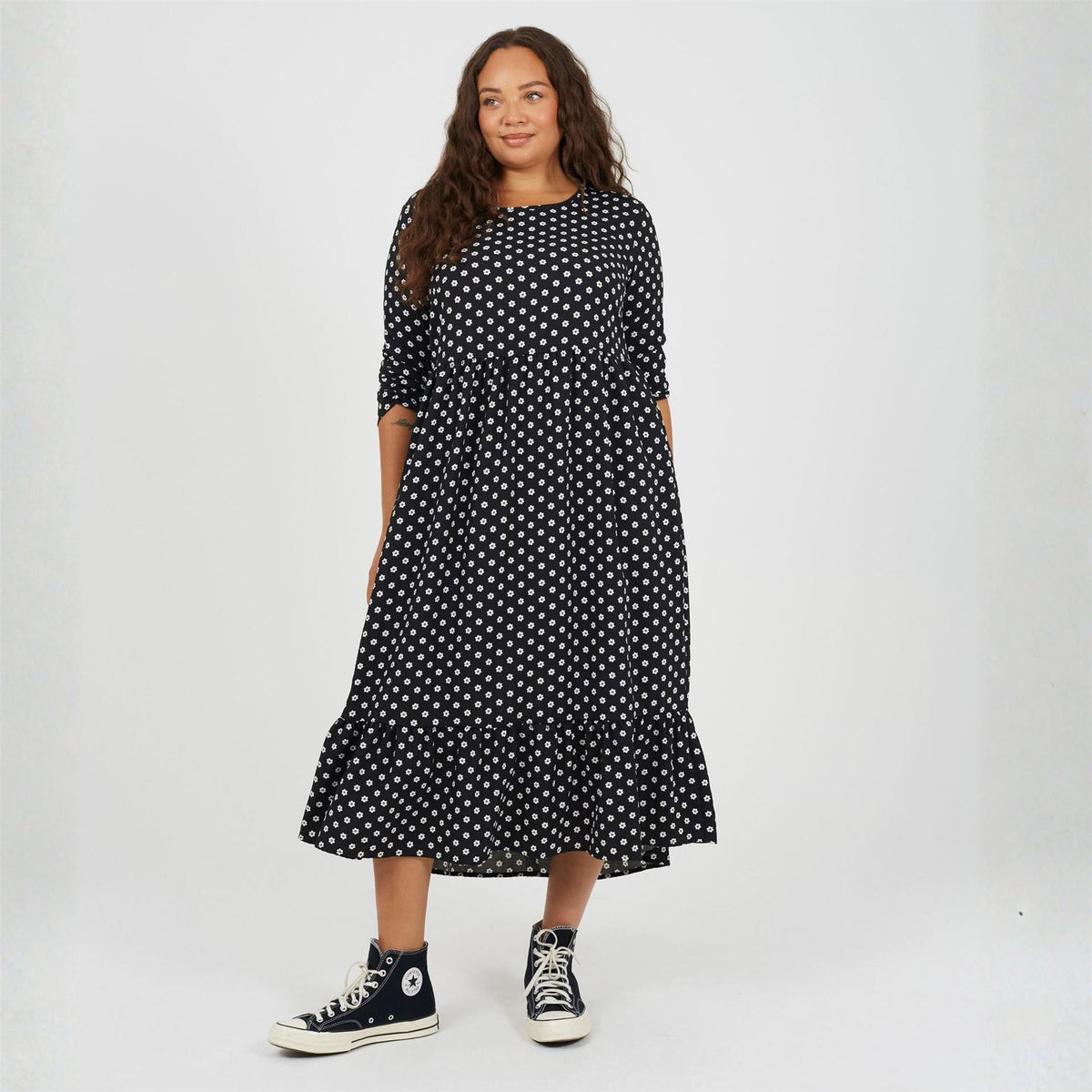 Brave Soul Plus Size Polka Dot Midi Dress With Tiered Hem