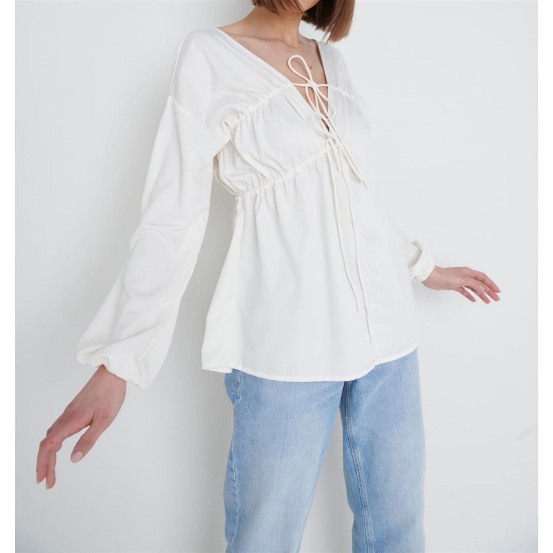 Pretty Lavish Ottilie Long Sleeve Cropped V Neck Wrap Top
