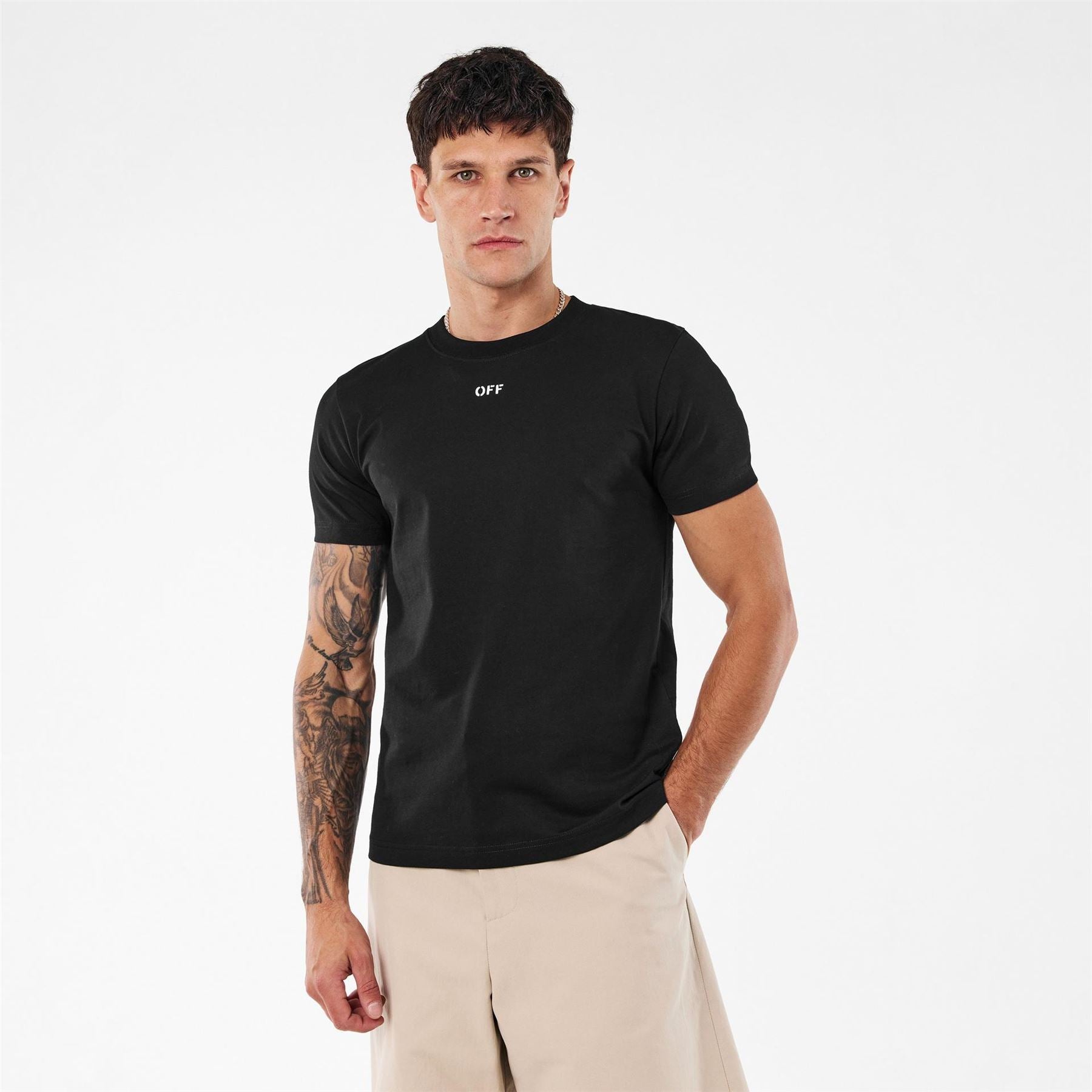 Off White Stitch Slim Fit Crew Neck Short Sleeve T-Shirt