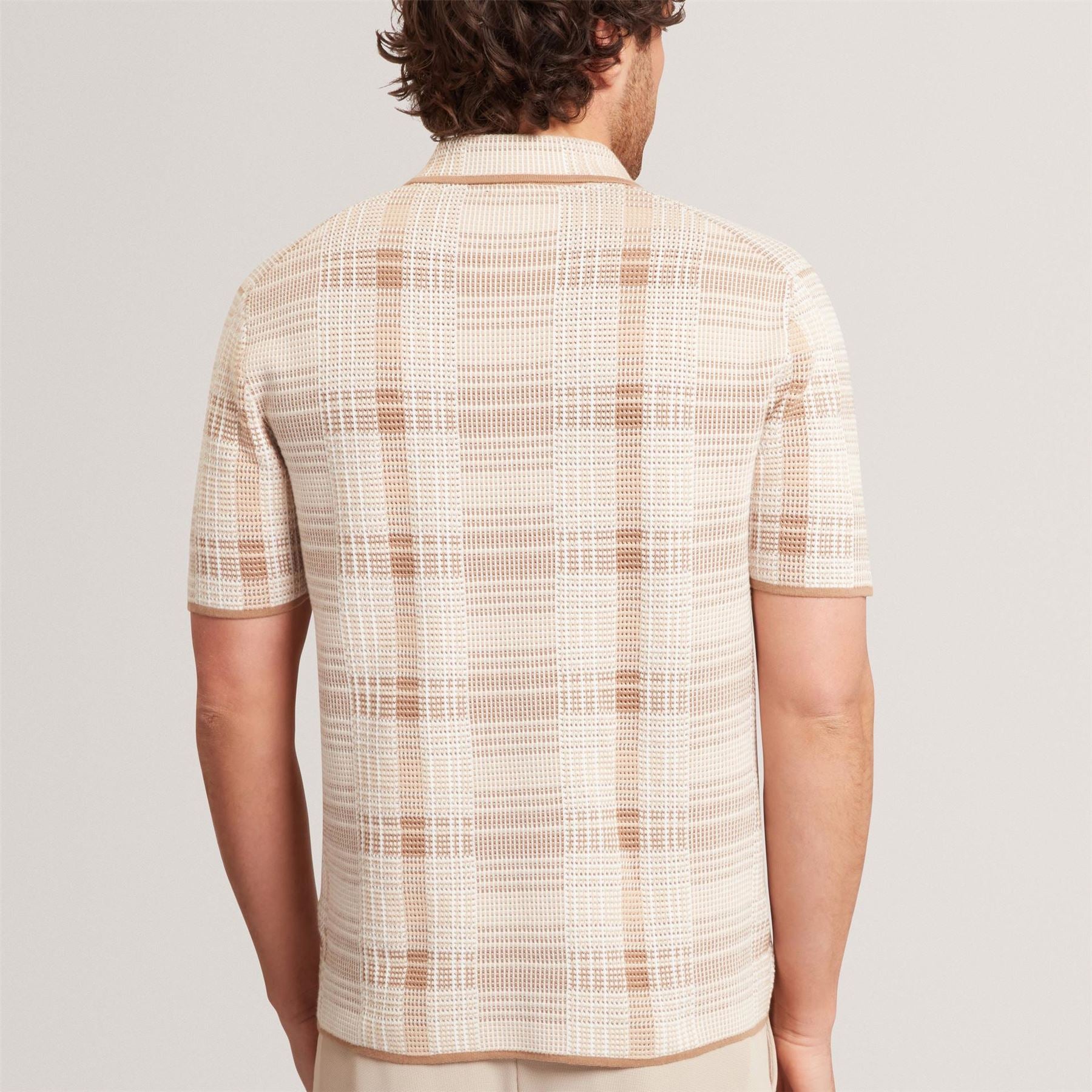 Ted Baker Checked Zip Neck Cotton Knit Polo