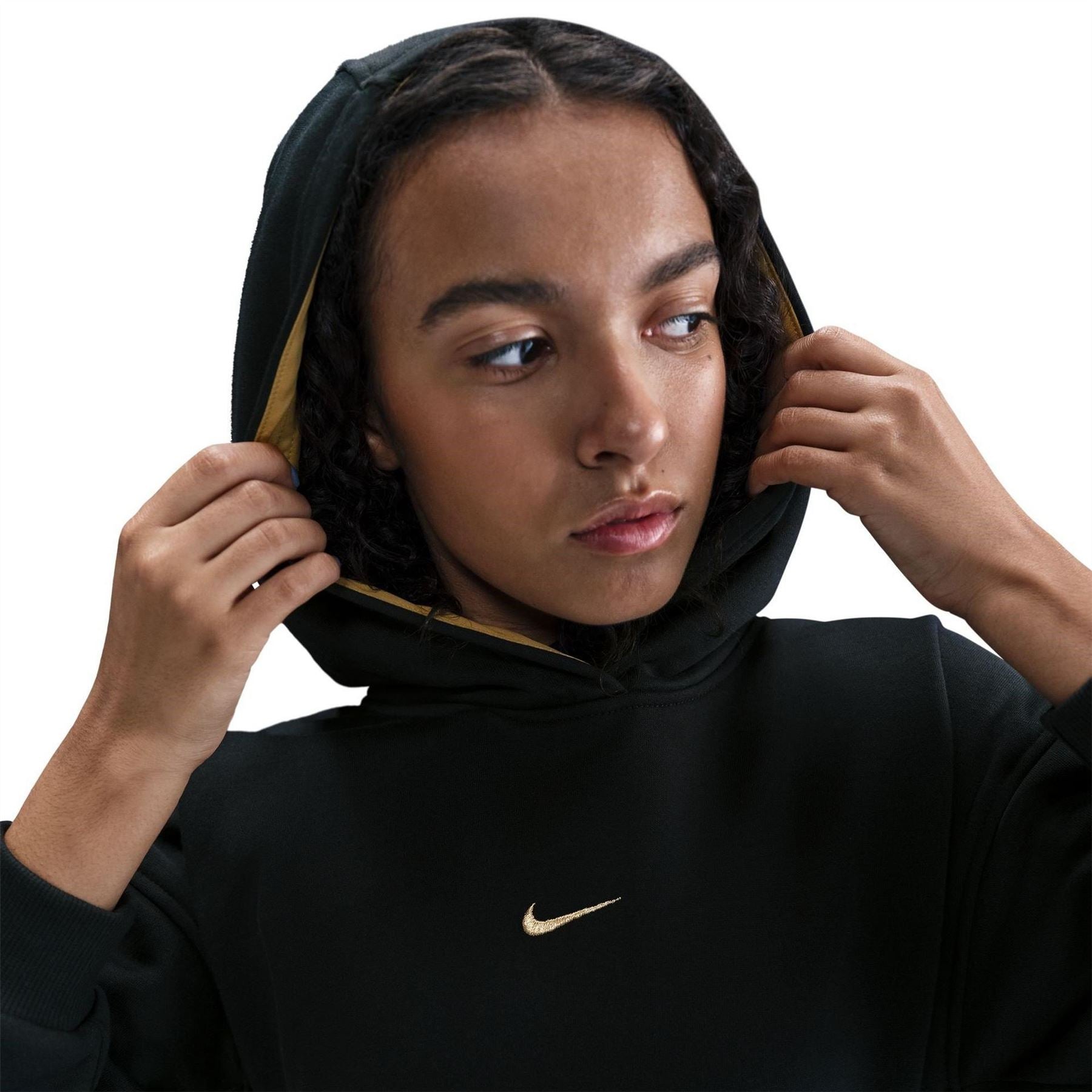 Nike Embroidered Hooded Neck Long Sleeve Drop Shoulder Sweatshirt