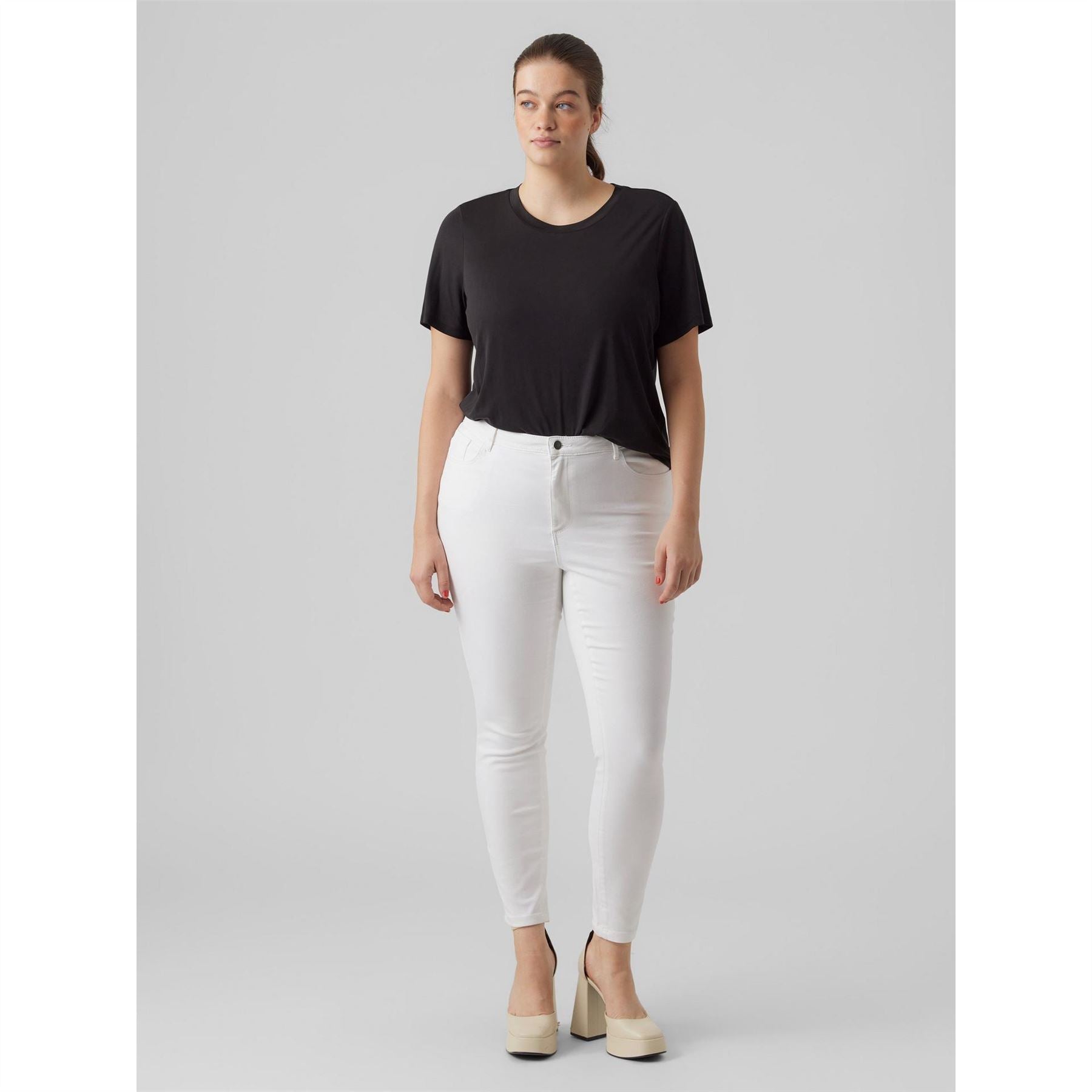 Vero Moda Curve Stretch Slash Knee High Waisted Denim Disco Skinny Jeans