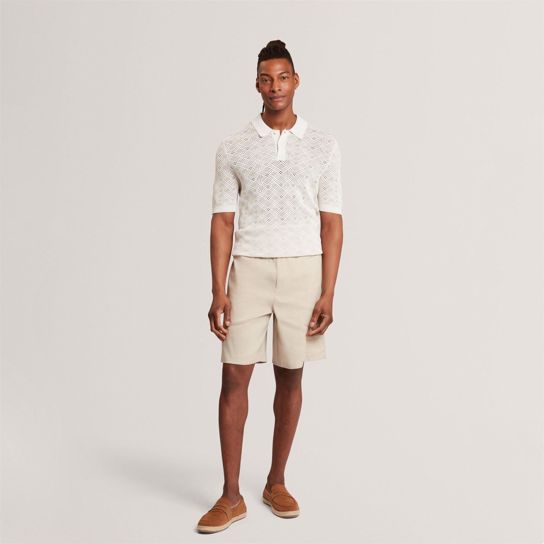Ted Baker Geometric Open Knit Short Sleeve Polo