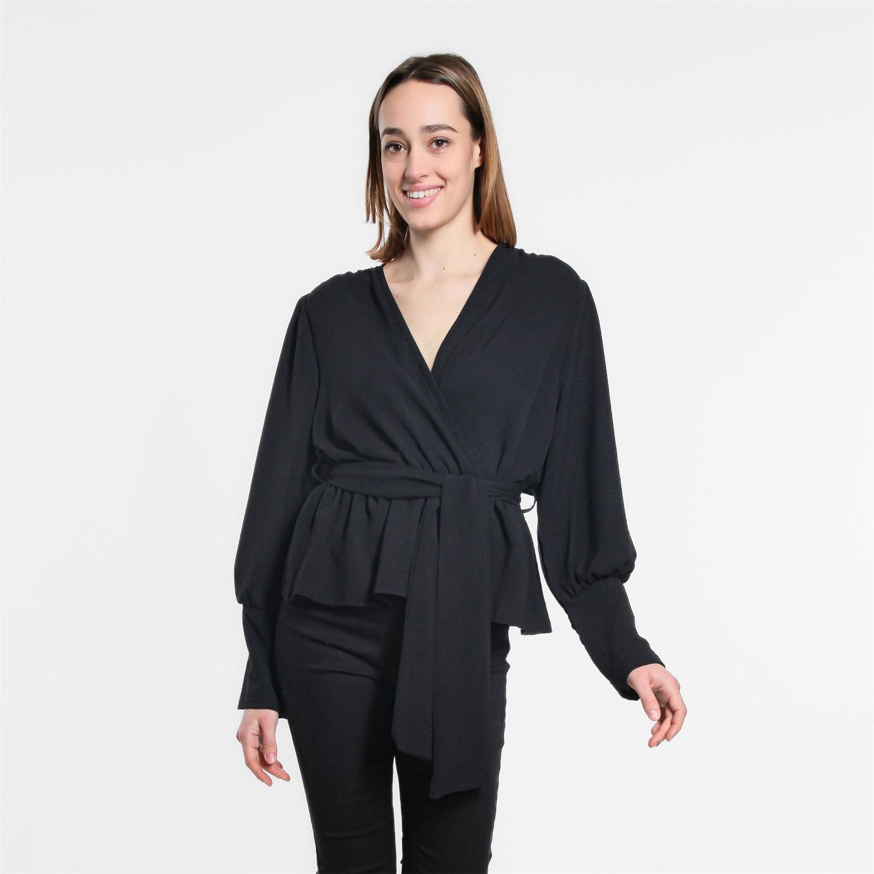 Be You Peplum Wrap V Neck Relaxed Fit Blouse