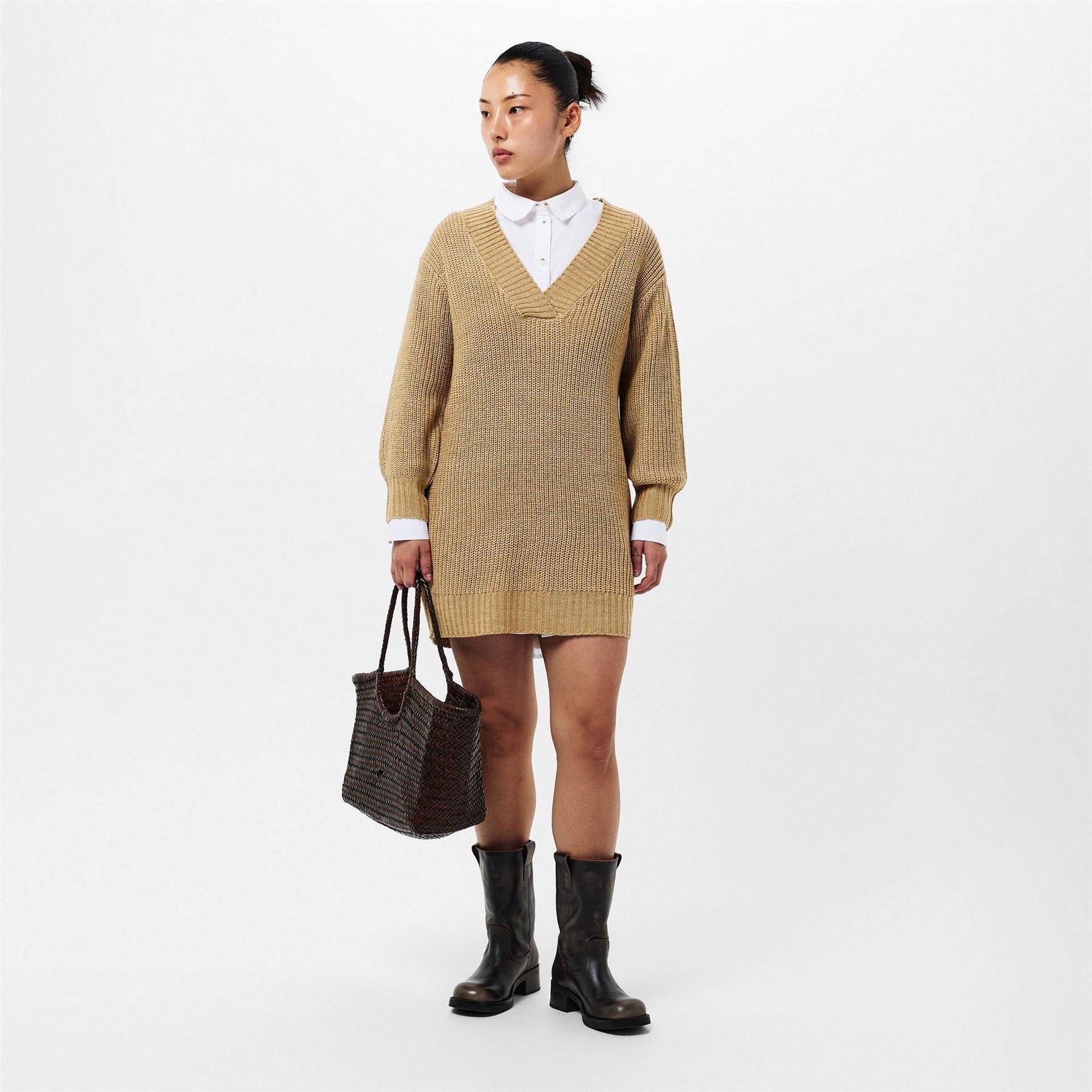 Threadbare Adeline V-Neck Long Sleeve Mini Dress