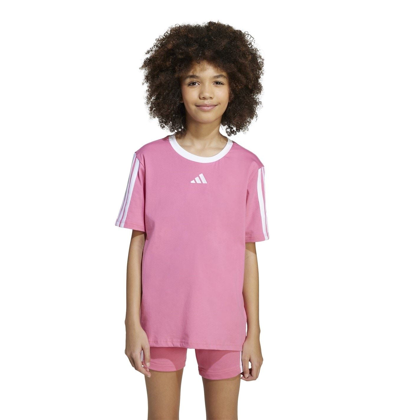 adidas Essentials 3 Stripe T-Shirt Junior Girls