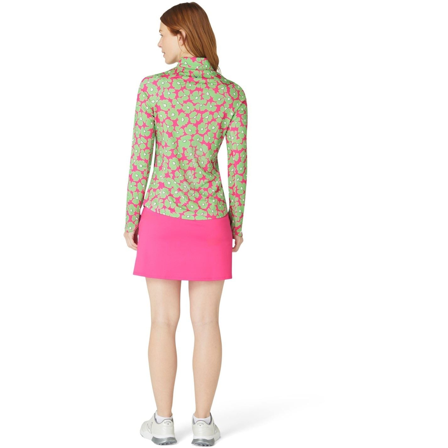 Callaway Floral Print Zip Neck Long Sleeve Athletic Top