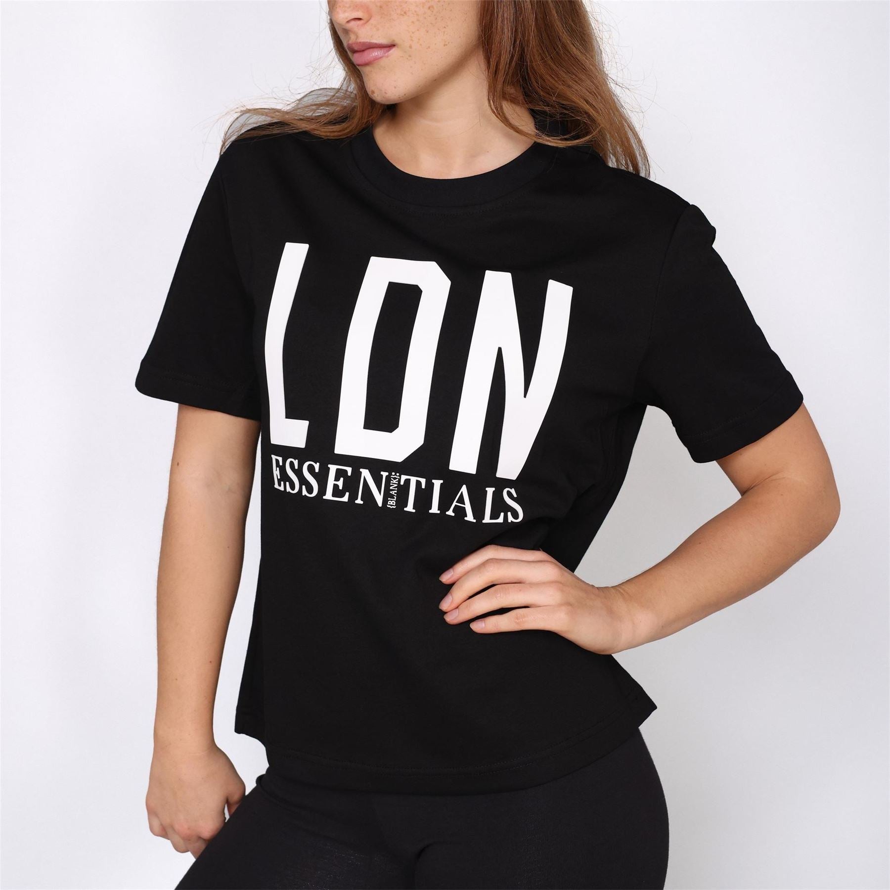 Blank Essentials Lettering Crew Neck Ribbed Collar Short Sleeve Jersey T-Shirt
