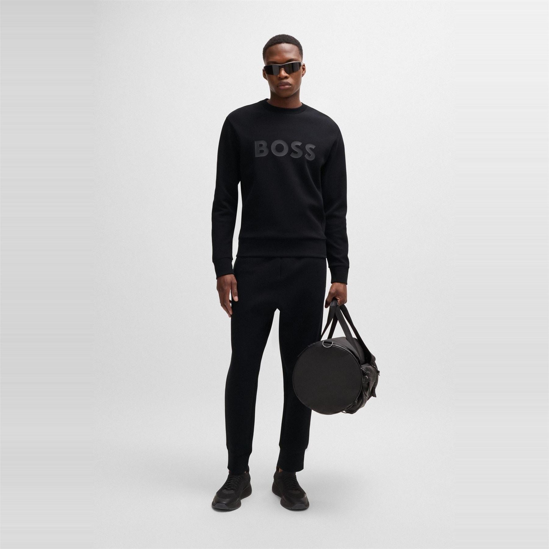 Boss Wordmark Crew Neck Ribbed Collar Long Sleeve Sweatshirt
