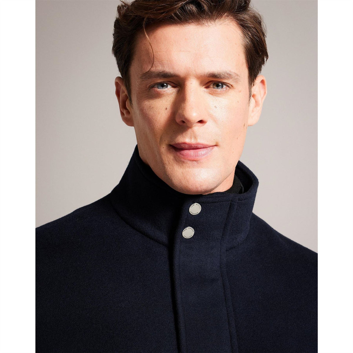 Ted Baker Solid Patterned Snap Button High Neck Overcoat