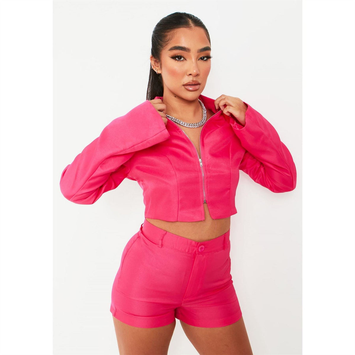 Missy Empire Zip Through Tailored Cropped Long Sleeve Softshell Jacket