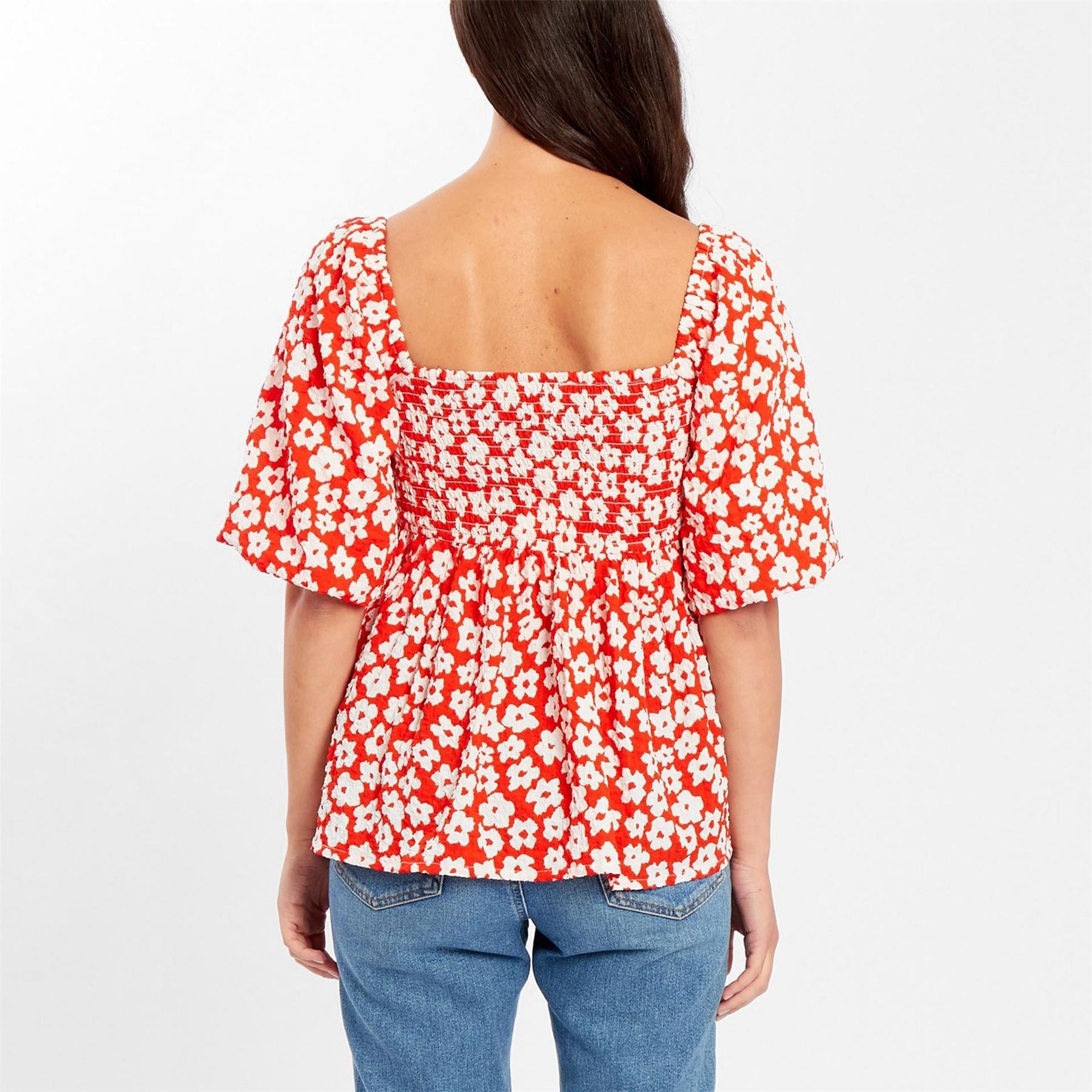 Be You Waffle Square Neck Short Sleeve Blouse