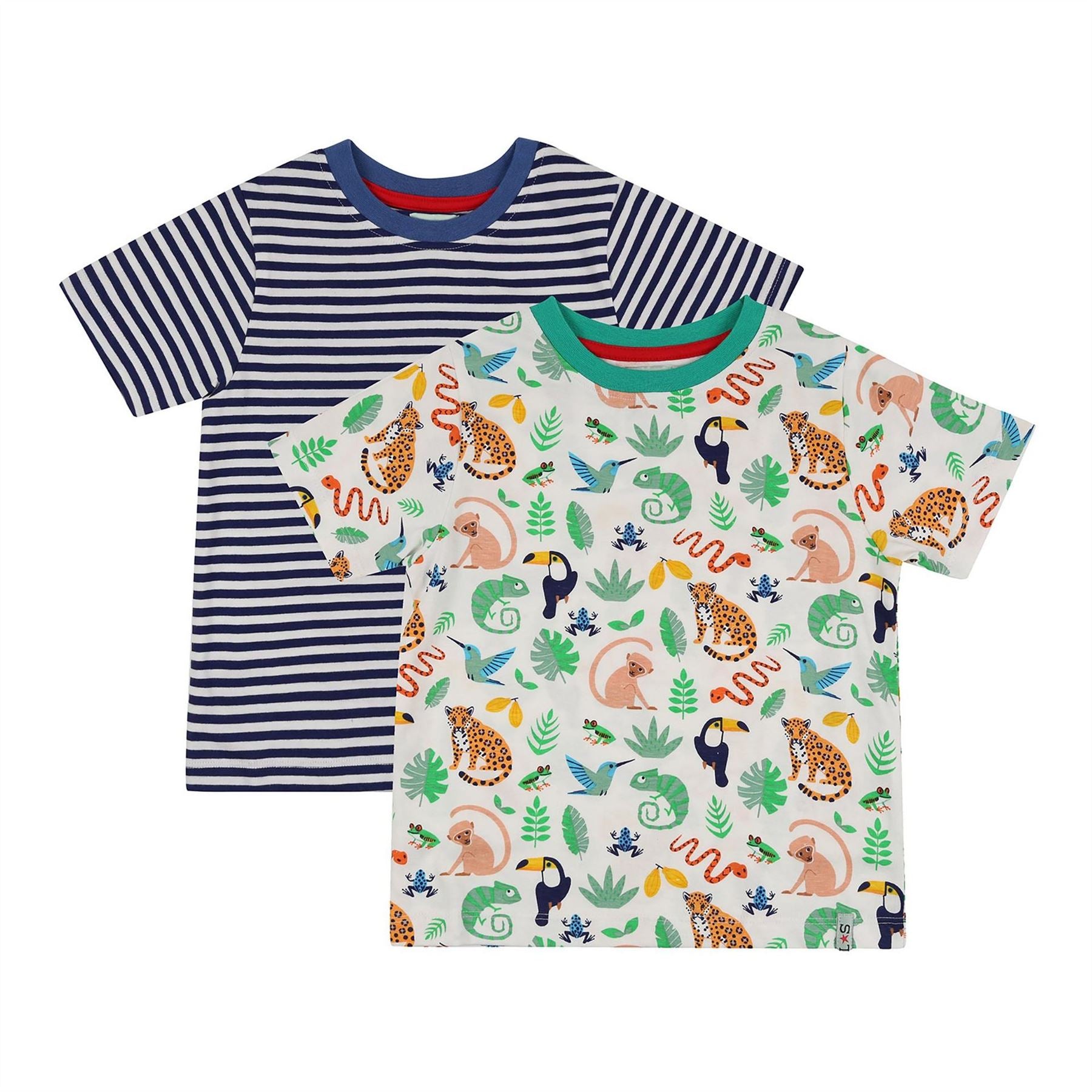Lilly and Sid  And  Sid Multicoloured Animal Safari And Stripe Print T-Shirt   2 Pack