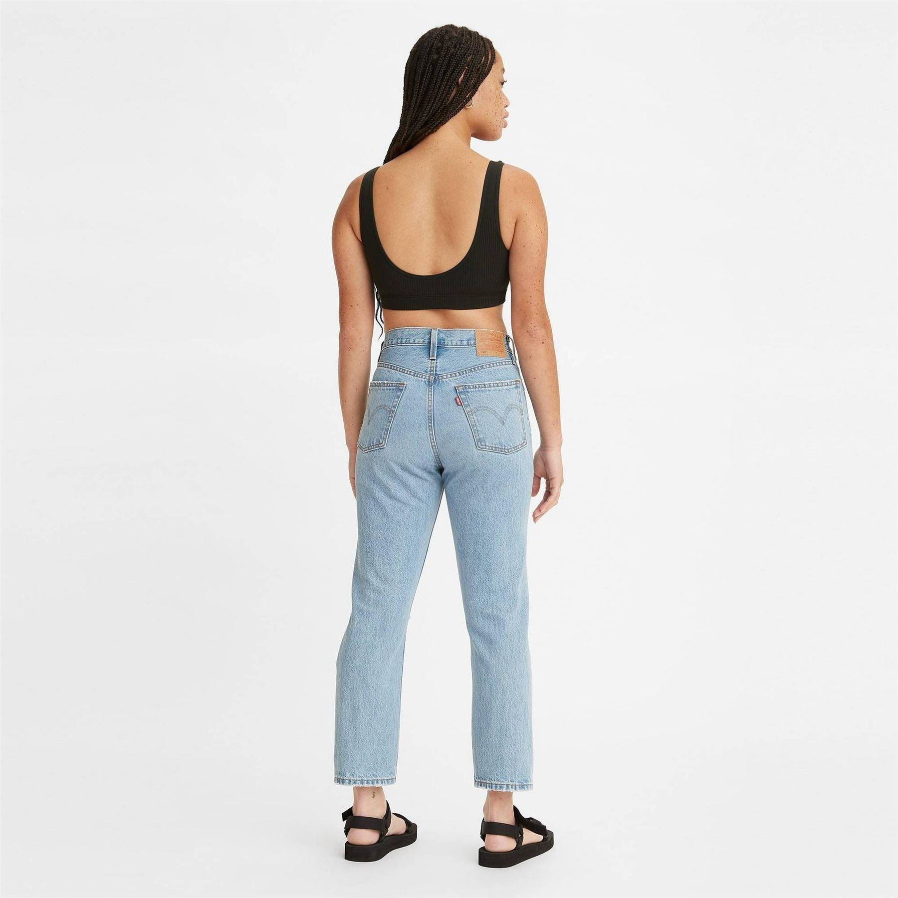 Levis 501 Cropped Mid Rise Cotton Straight Leg Jeans