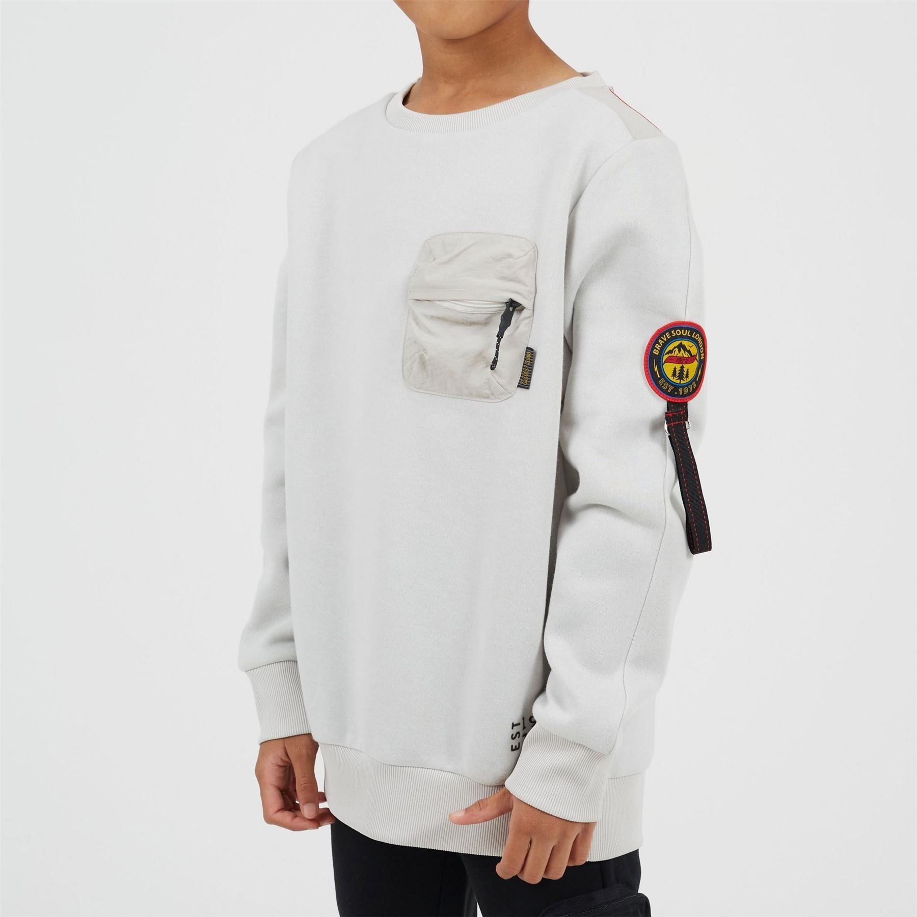 Brave Soul Crew Neck Ribbed Collar Long Sleeve Sweatshirt