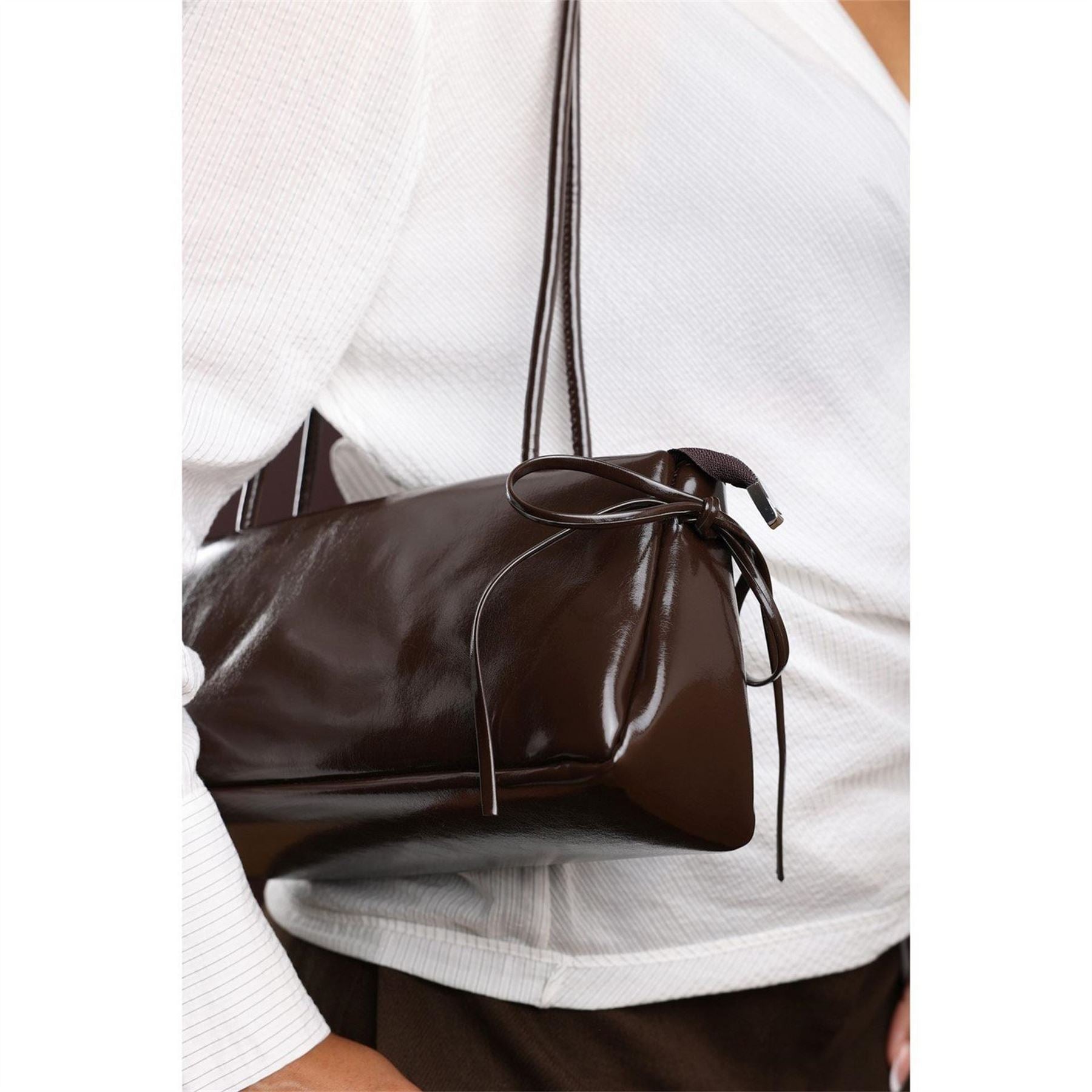 Wheres That From Black Patent Handheld Shoulder Bag