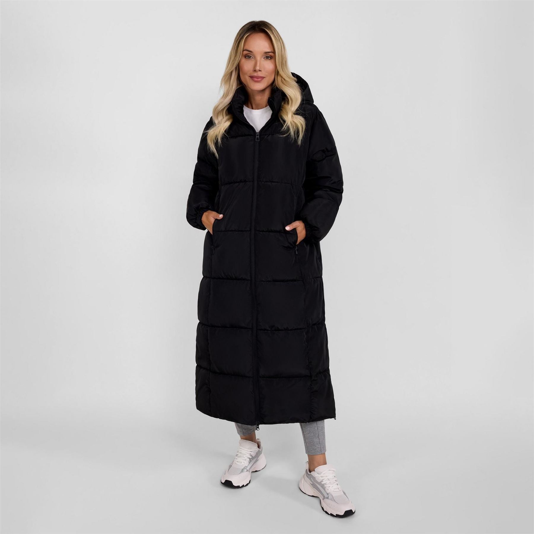 Minoti Women Long Quilted Winter Jacket With Drawstring Hood Black
