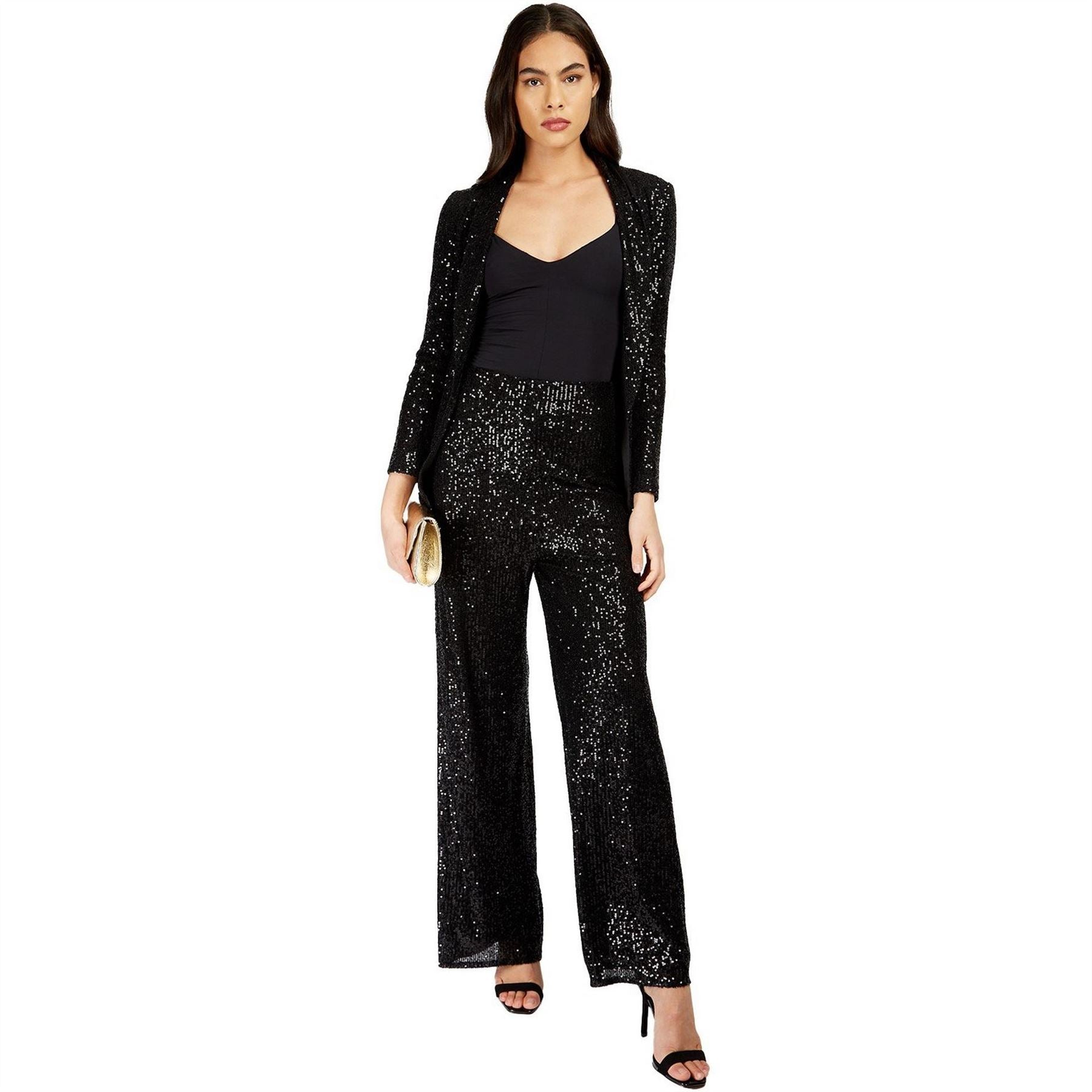 Little Mistress Sequin Solid Patterned Wide Leg Trousers
