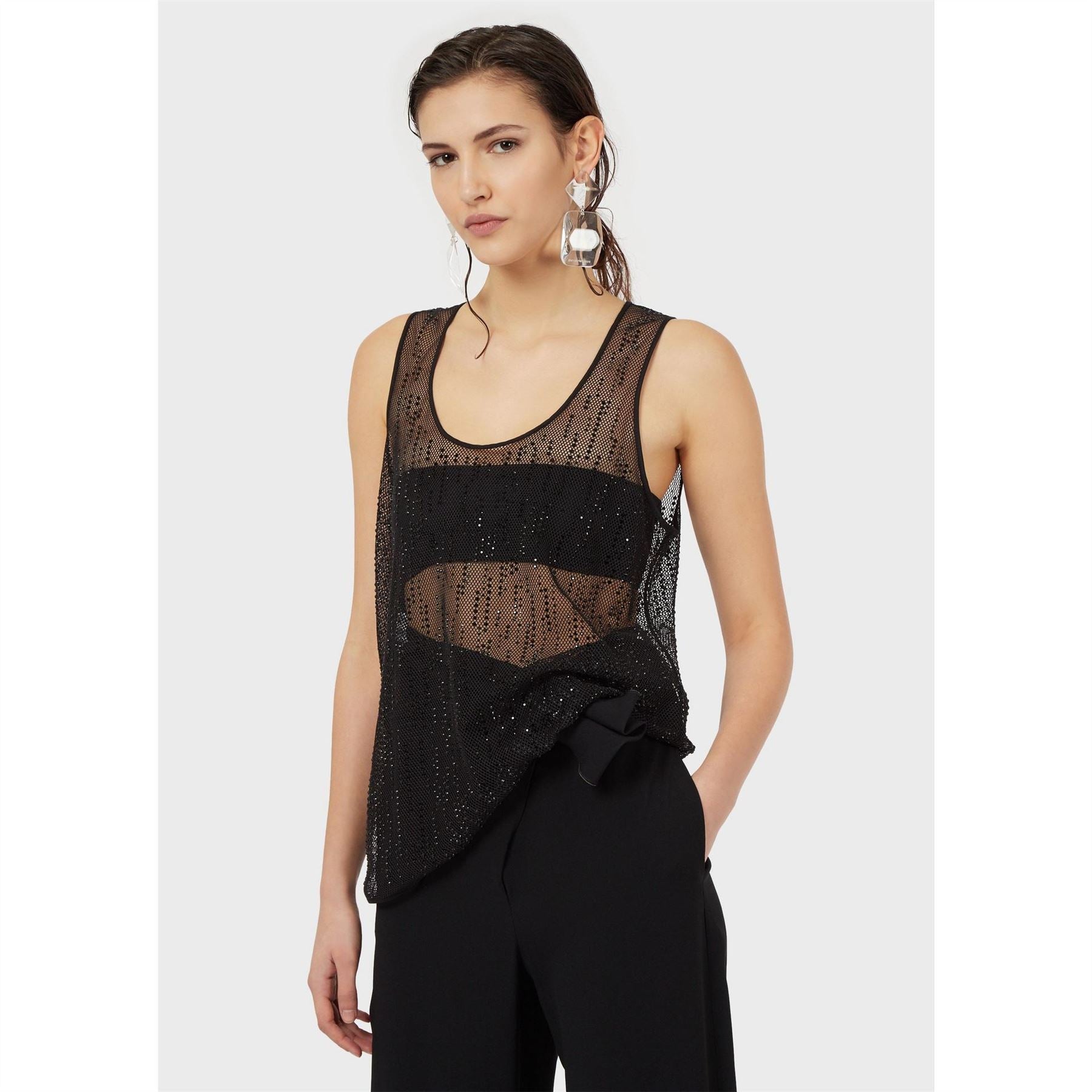 Emporio Armani Slinky Diamante Cut Out Tank Top