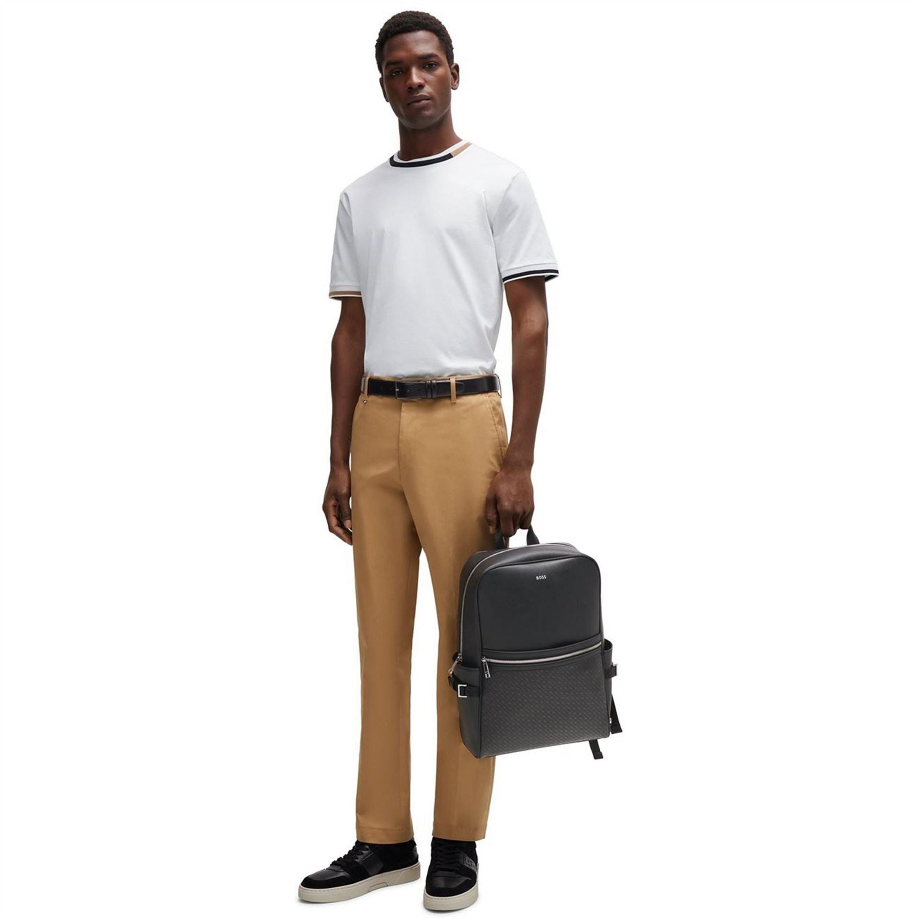 Boss Crew Neck Ribbed Collar Short Sleeve T-Shirt