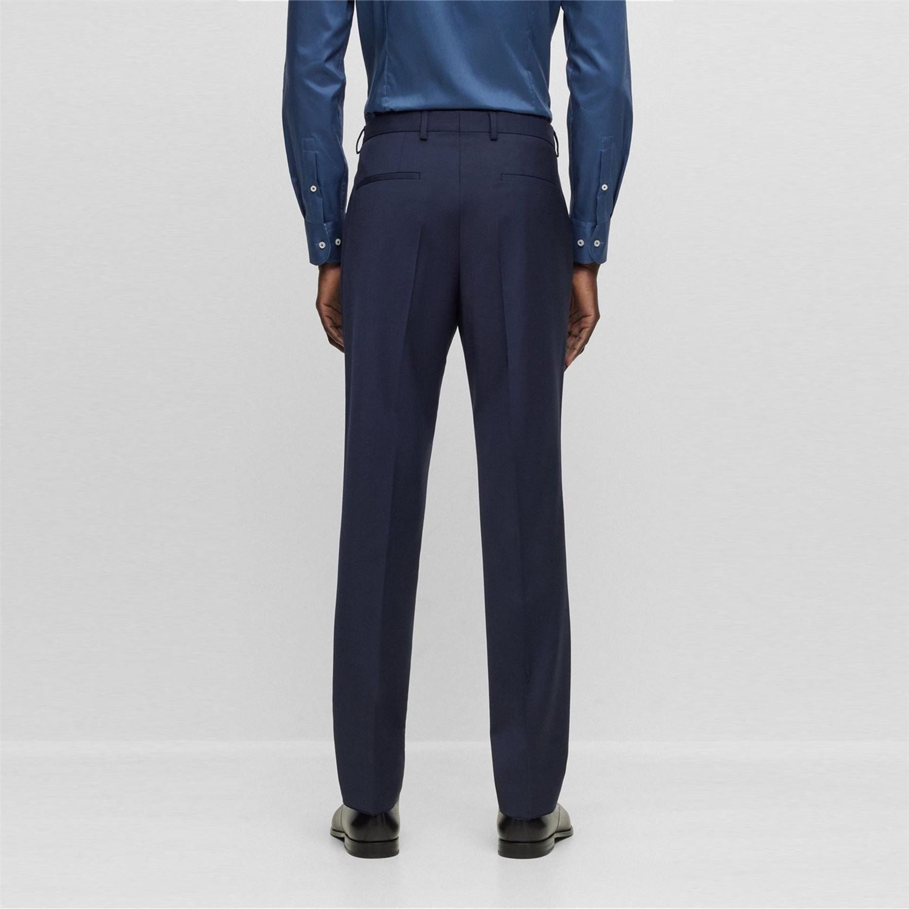 Boss Solid Patterned Flat Front Straight Leg Trousers