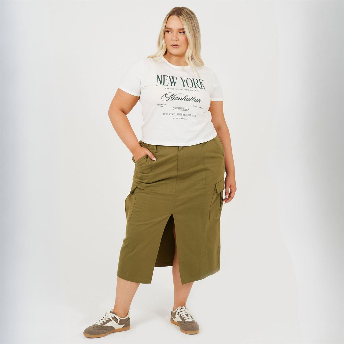 Brave Soul Womens Plus Size Denim Cargo Skirt