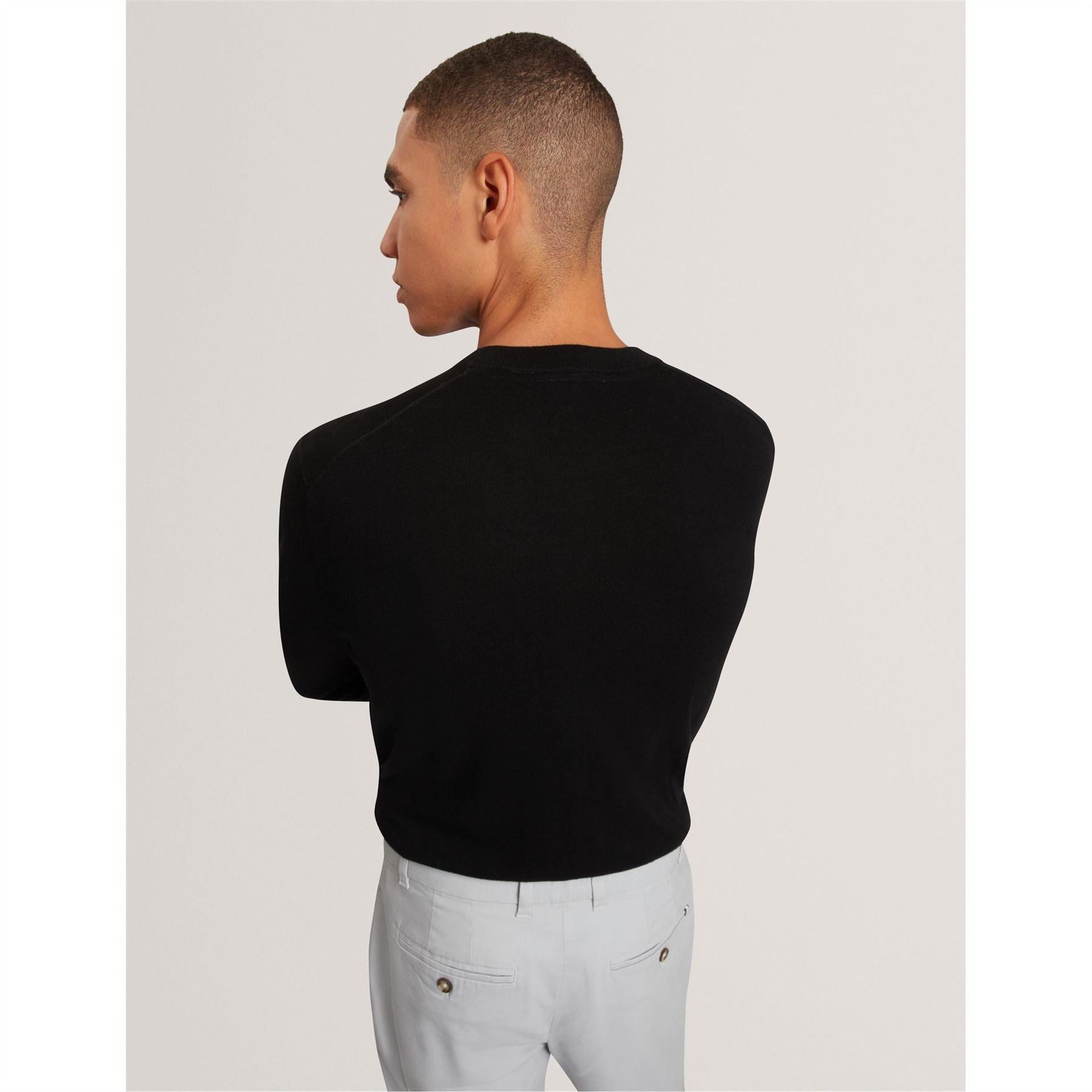 Ted Baker Merino Crew Neck Ribbed Collar Long Sleeve Sweater