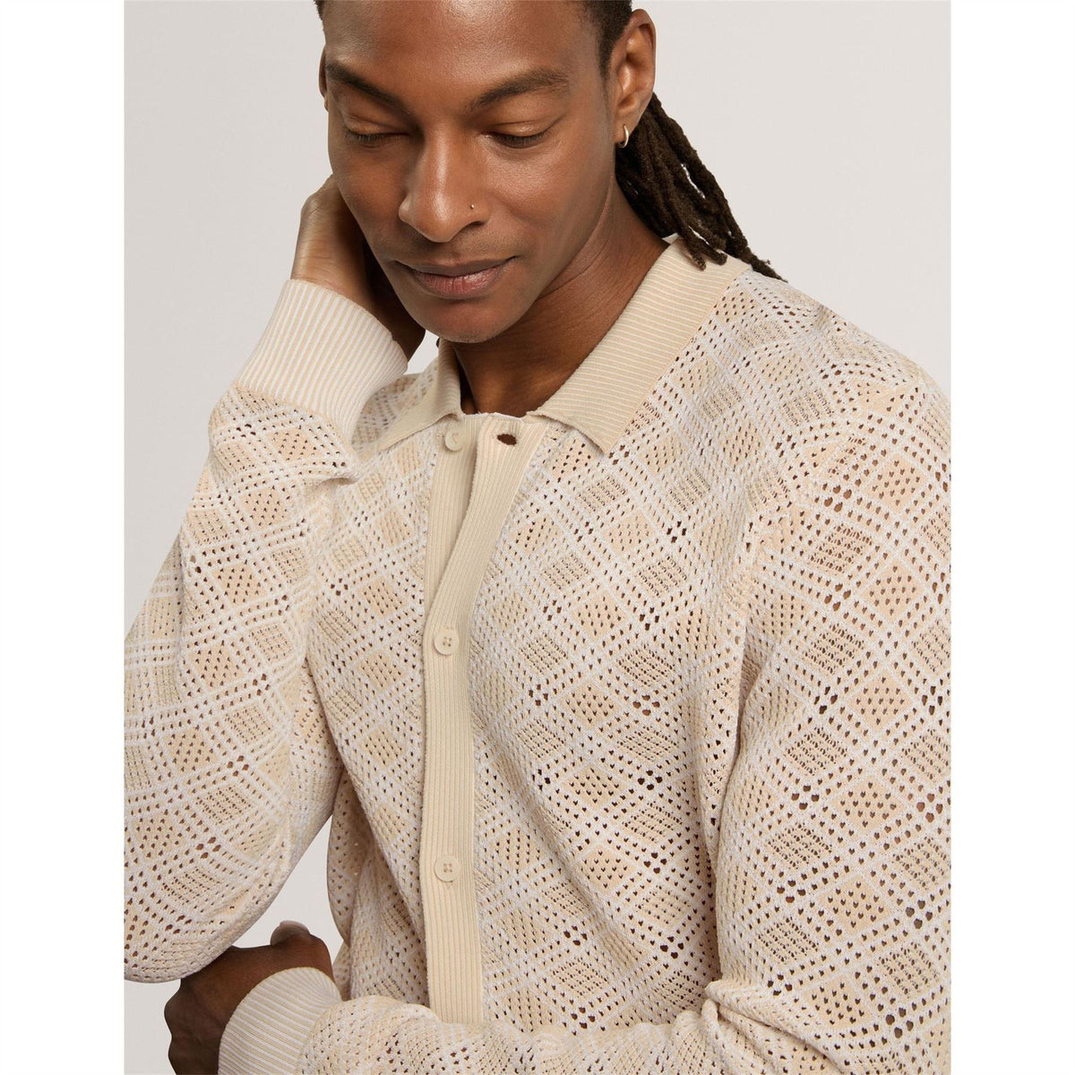 Ted Baker Geo Polo Long Sleeve Fine KniT-Shirt