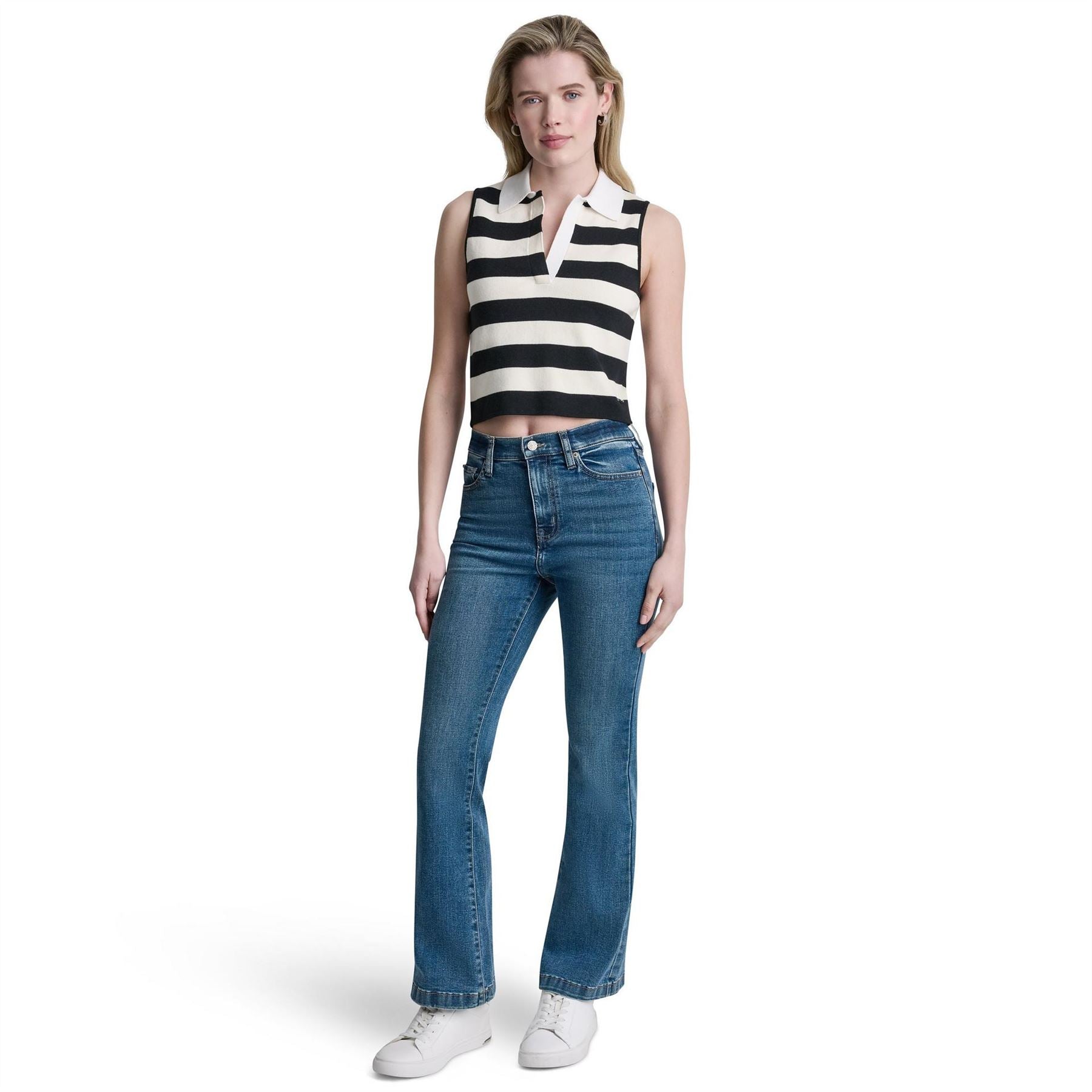DKNY Striped Sleeveless Polo Sweater