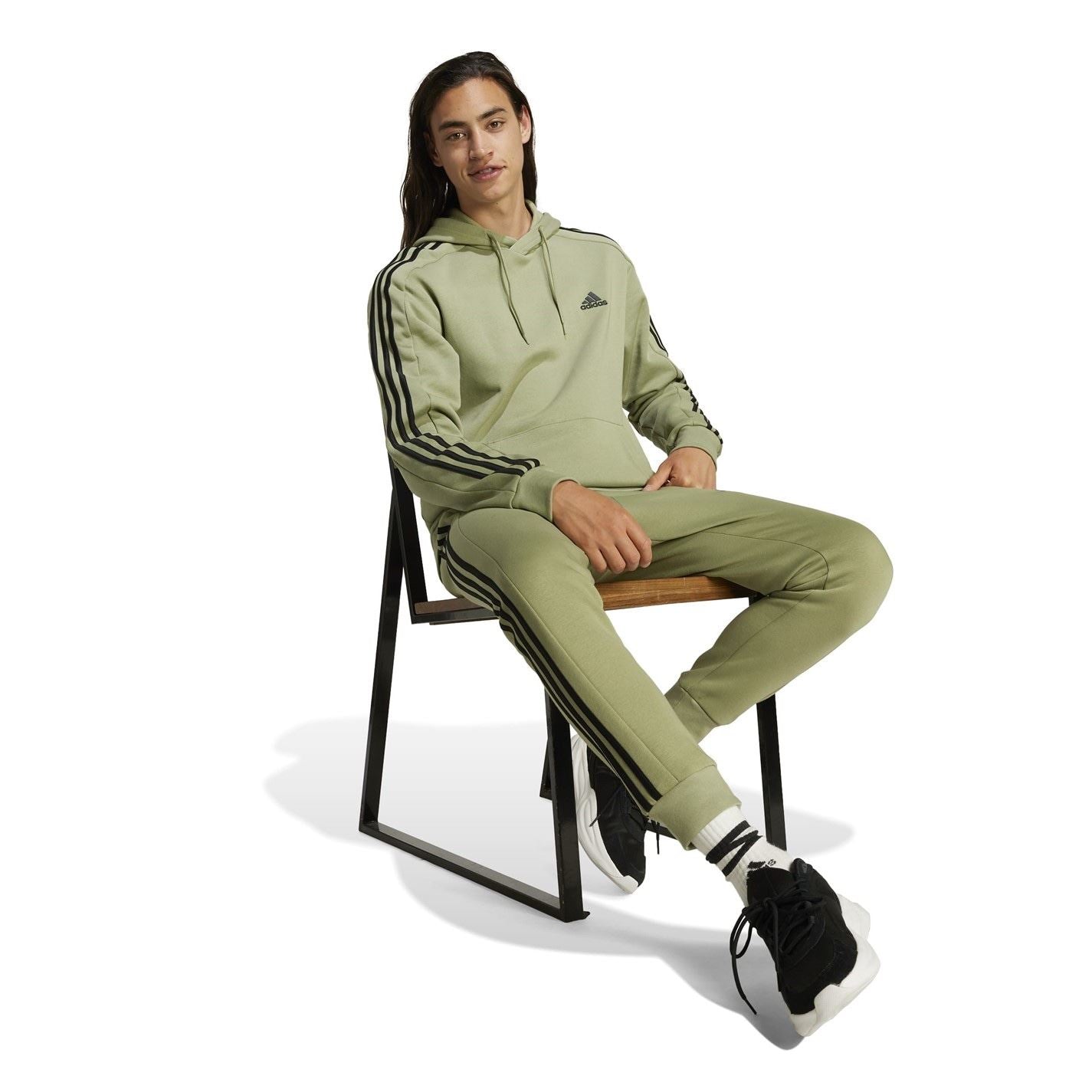 adidas Mens Fleece 3 Stripes Hoodie