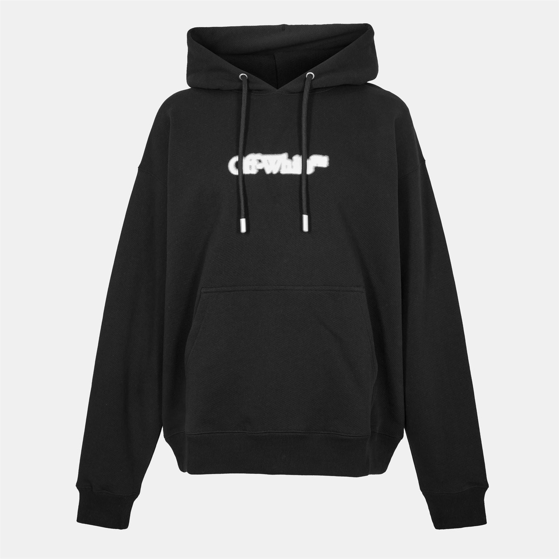 Off White Lettering Hooded Neck Drop Shoulder Sweatshirt