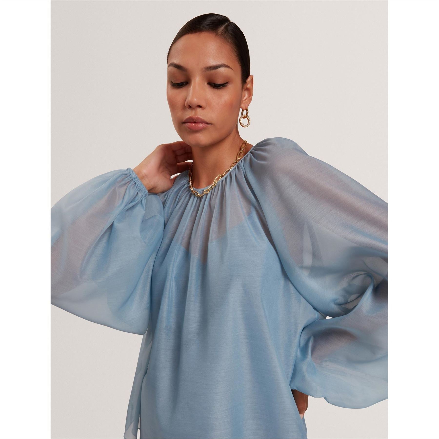 Ted Baker Balloon Sleeve Crew Neck Peasant Blouse