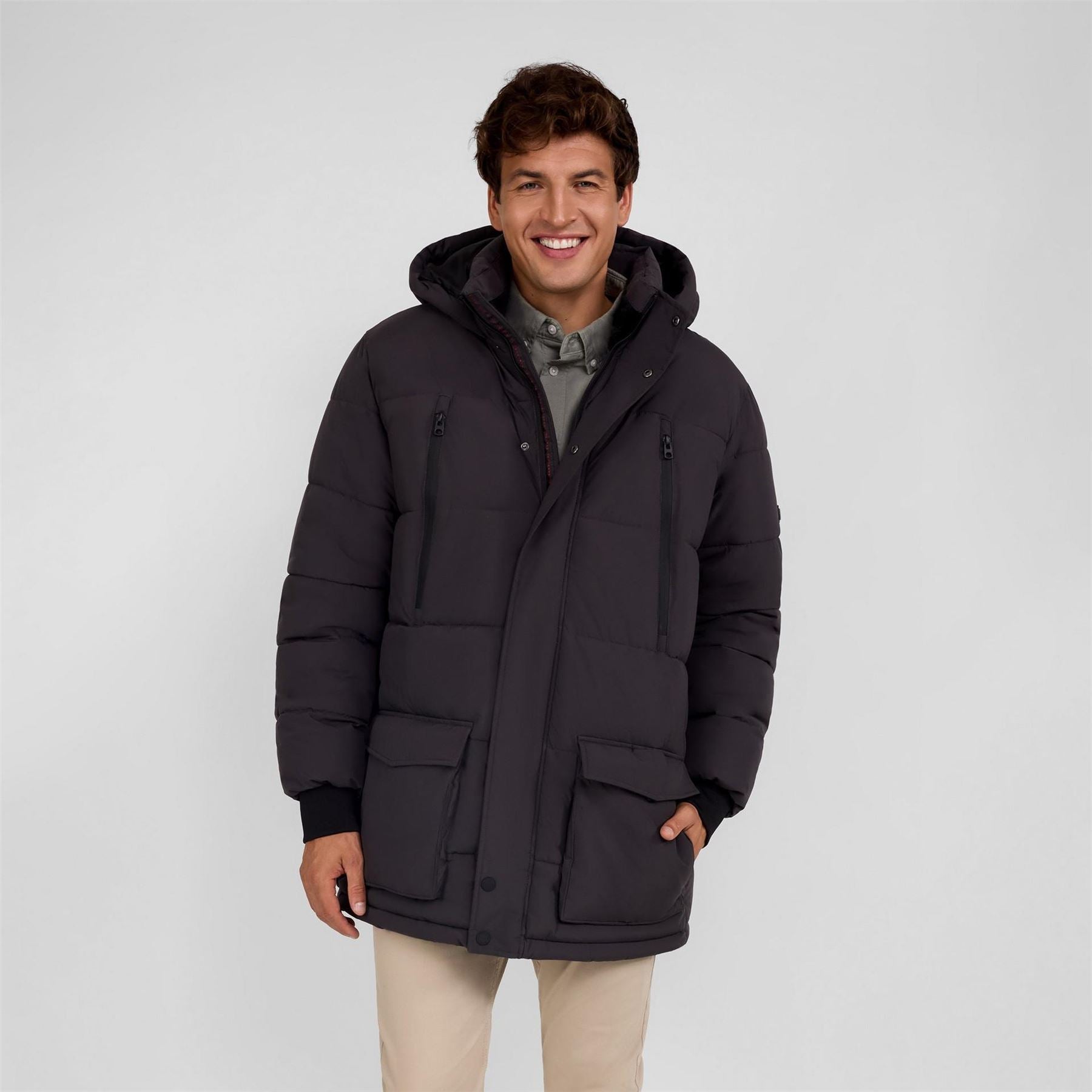 Minoti Men Long Jacket With Fleece Lining And Waterproof Zip Pockets Grey