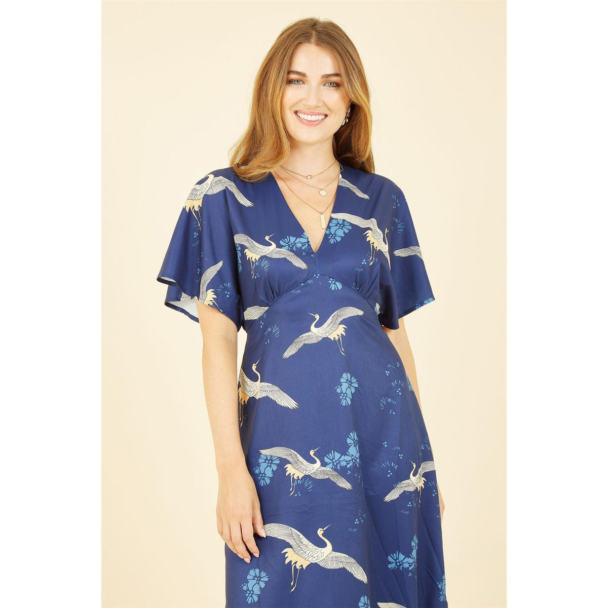 Yumi Crane Print Kimono Midi Dress