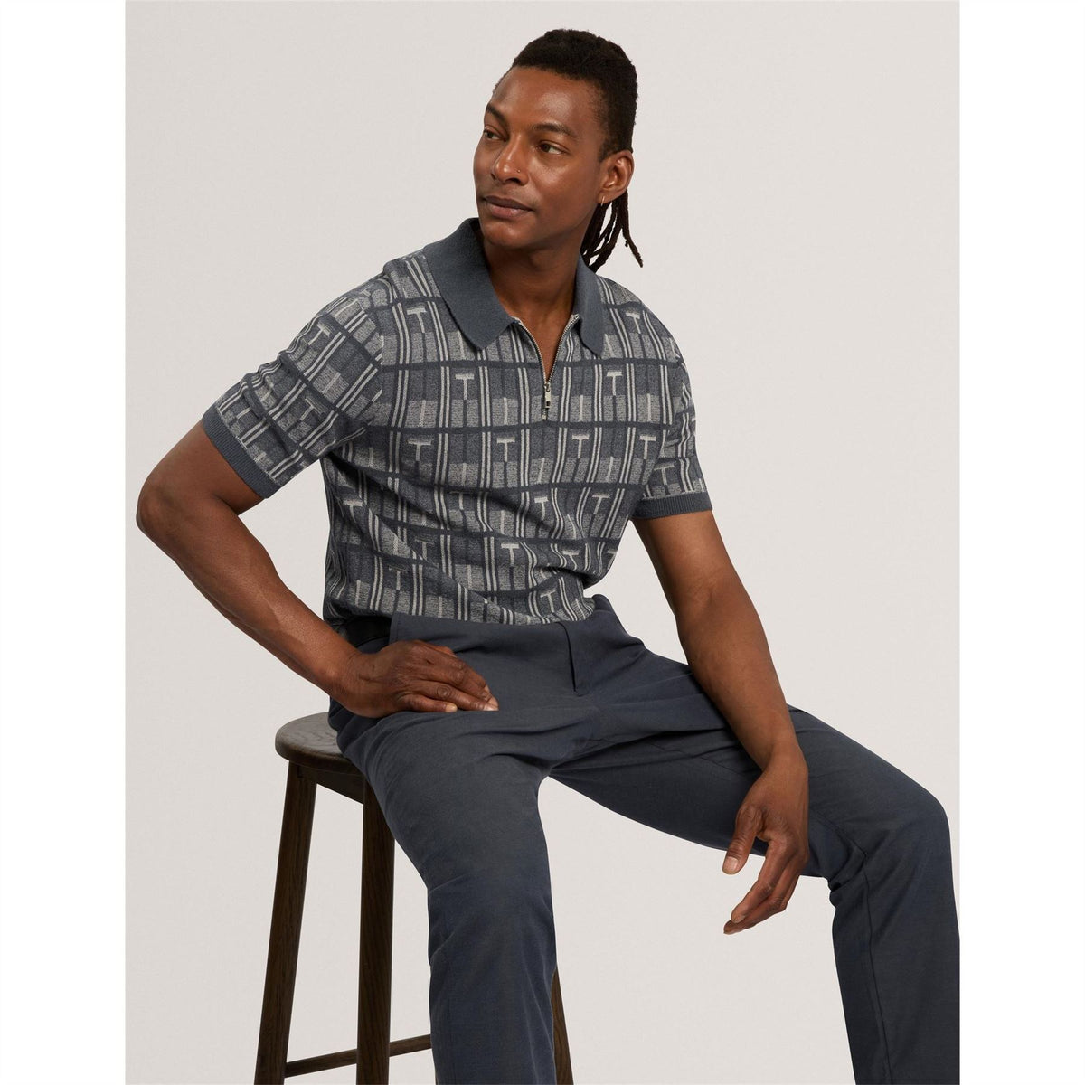 Ted Baker Cotton Zip Neck Short Sleeve Polo