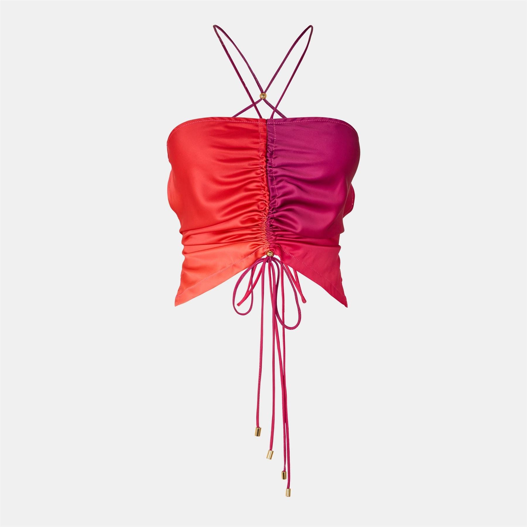 AmyLynn Satin Halter Neck Cropped Top