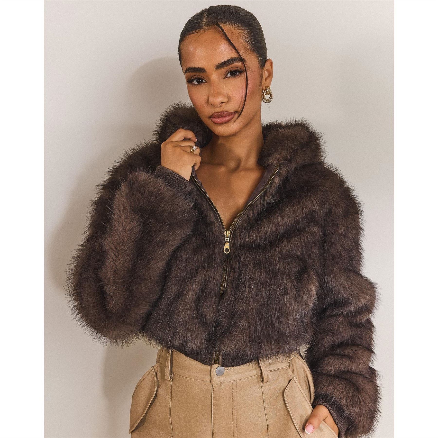 Mars The Label Monroe Solid Patterned Hooded Ribbed Cuff Bomber Jacket