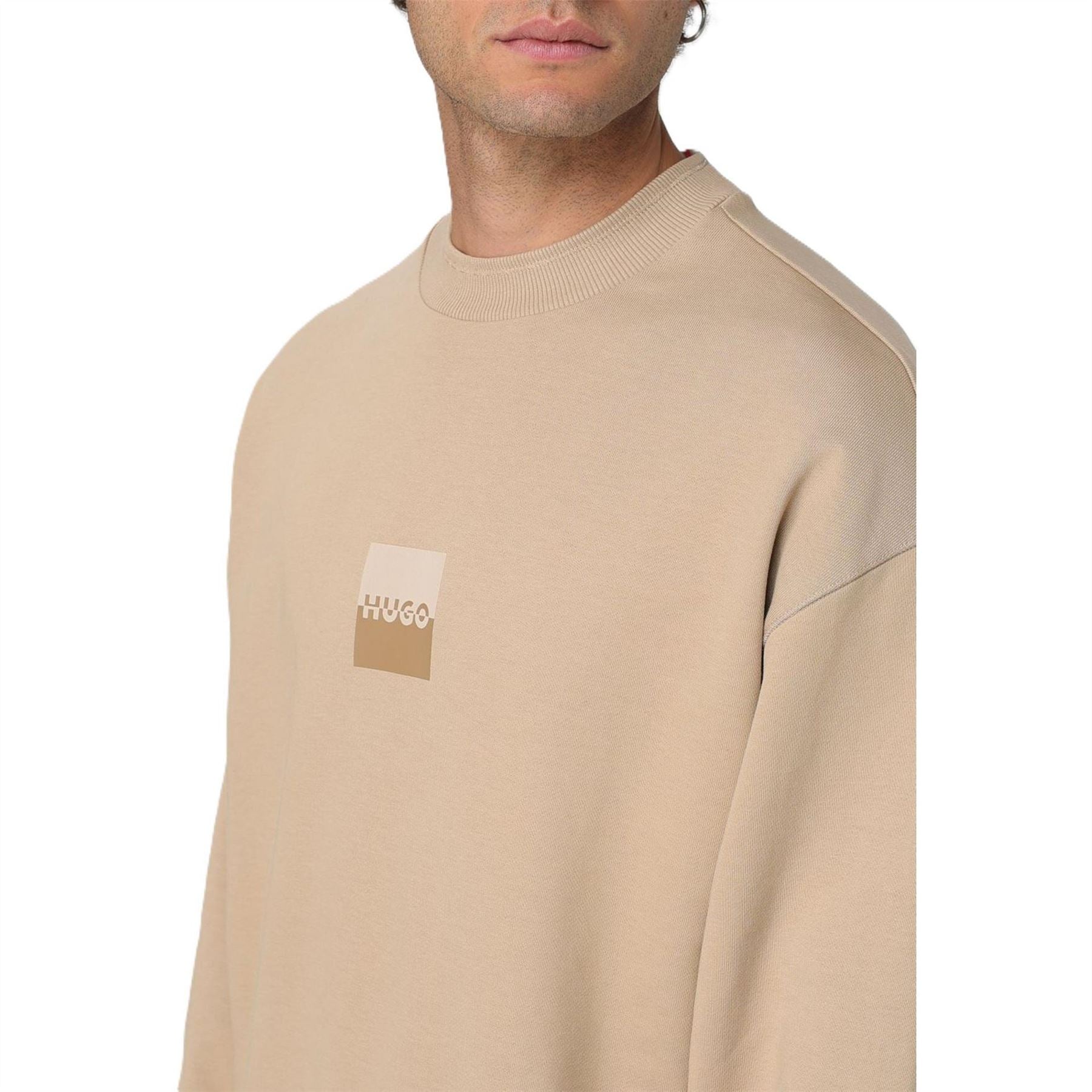Hugo Box Print Crew Neck Ribbed Collar Long Sleeve Sweatshirt
