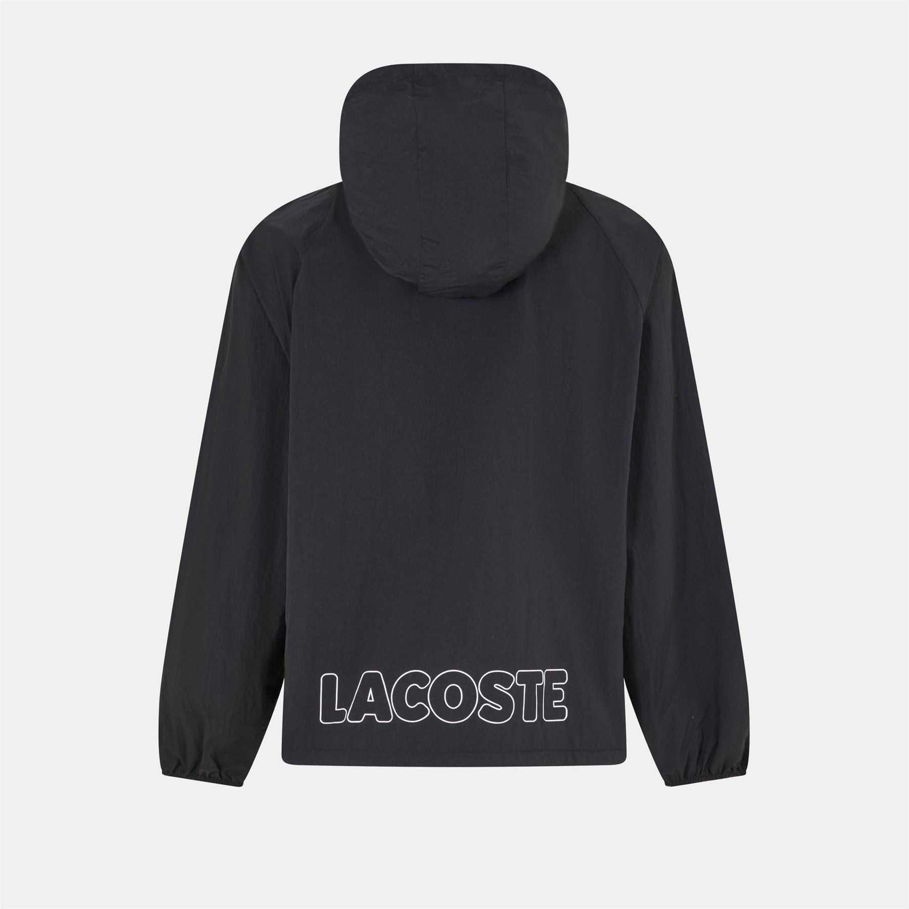 Lacoste Solid Patterned Hooded Drawstring Rain Jacket with Logo