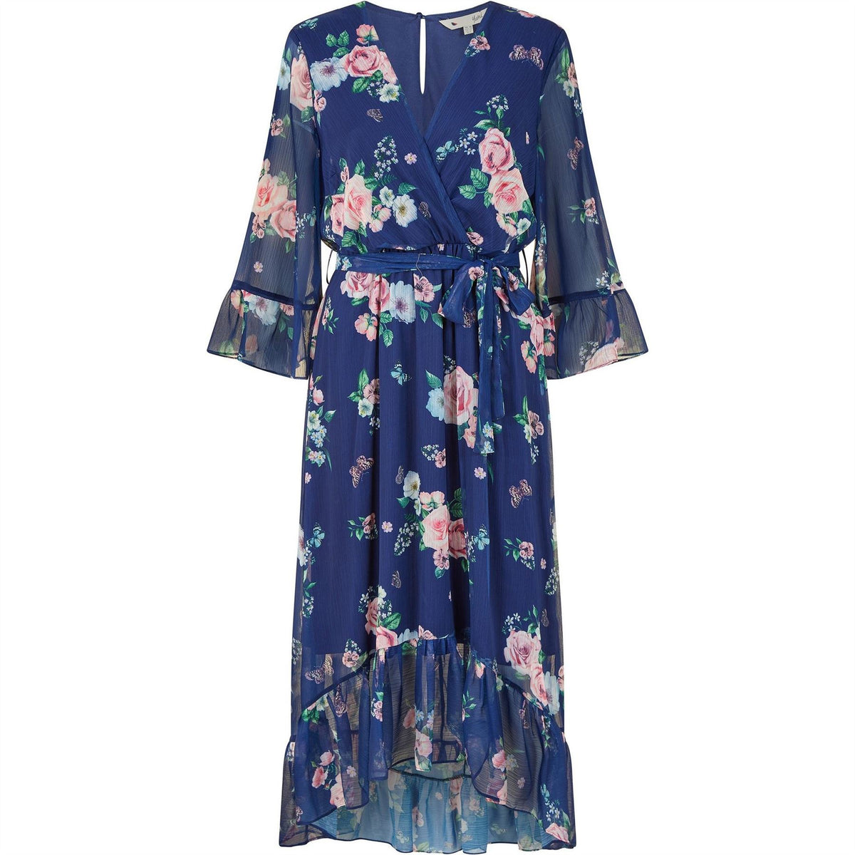 Yumi Floral Wrap Dress With Dipped Hem