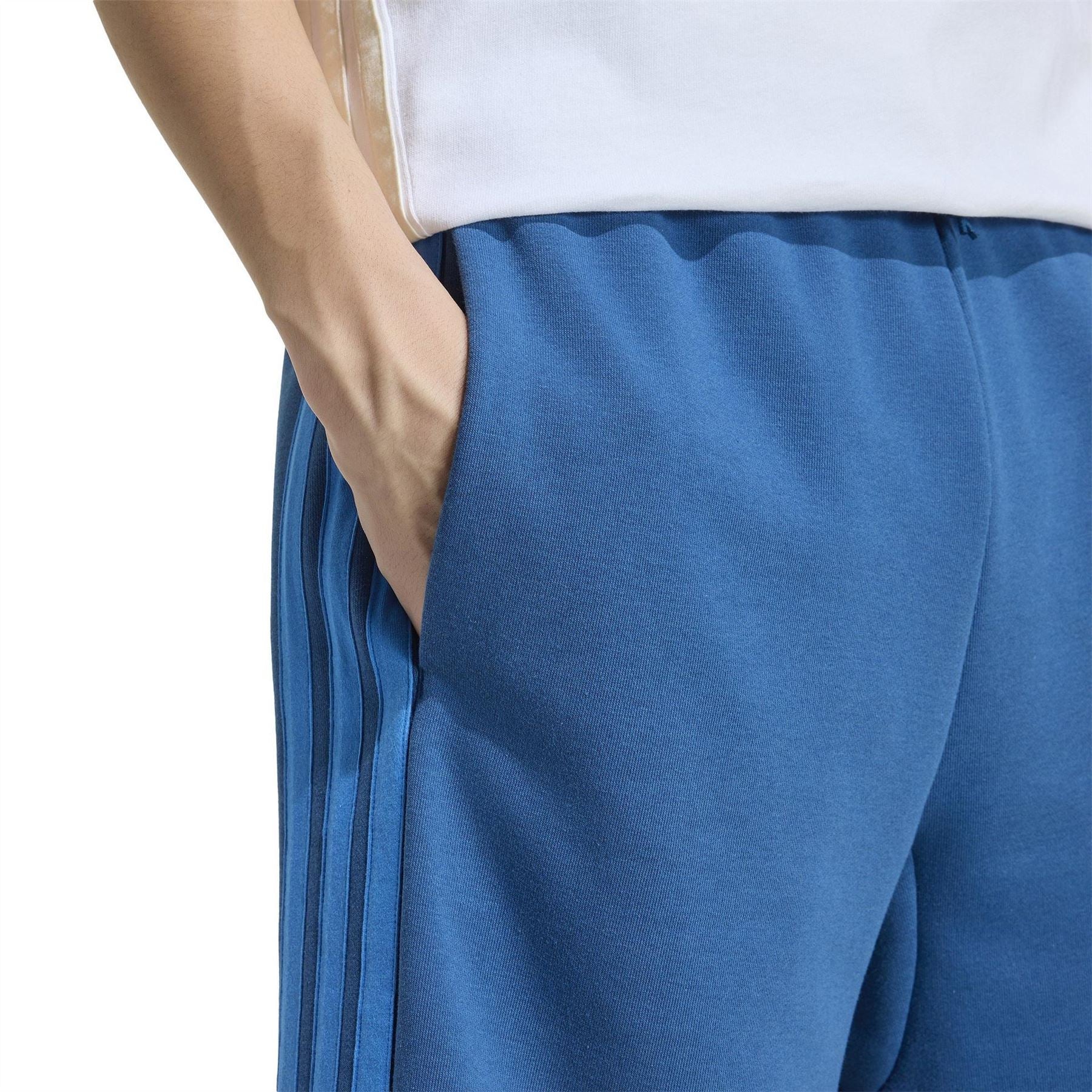 adidas Mens Essentials 3 Stripe Fleece Shorts