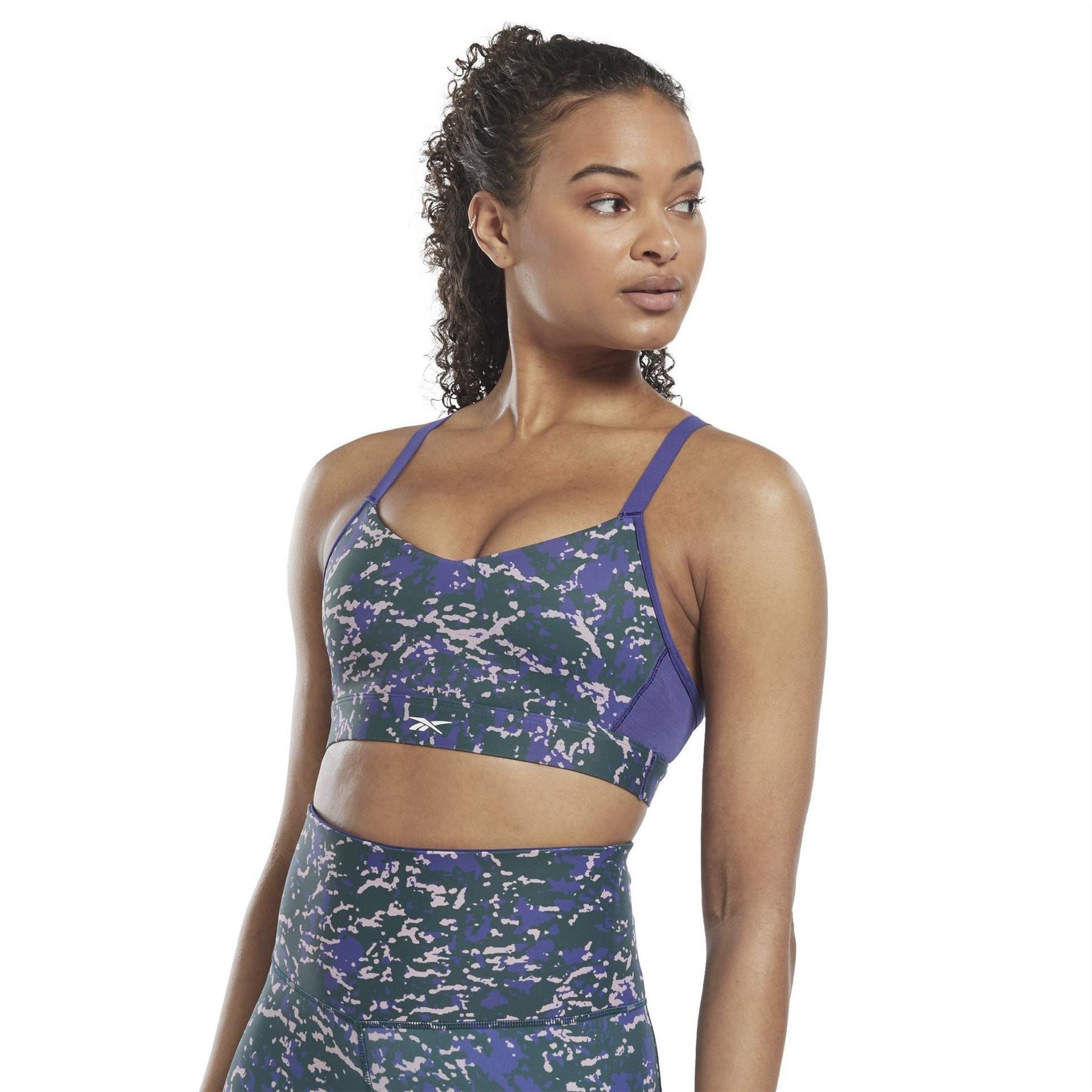 Reebok Womens Lux Speckle Modern Safari Strappy Bra Medium Impact Sports