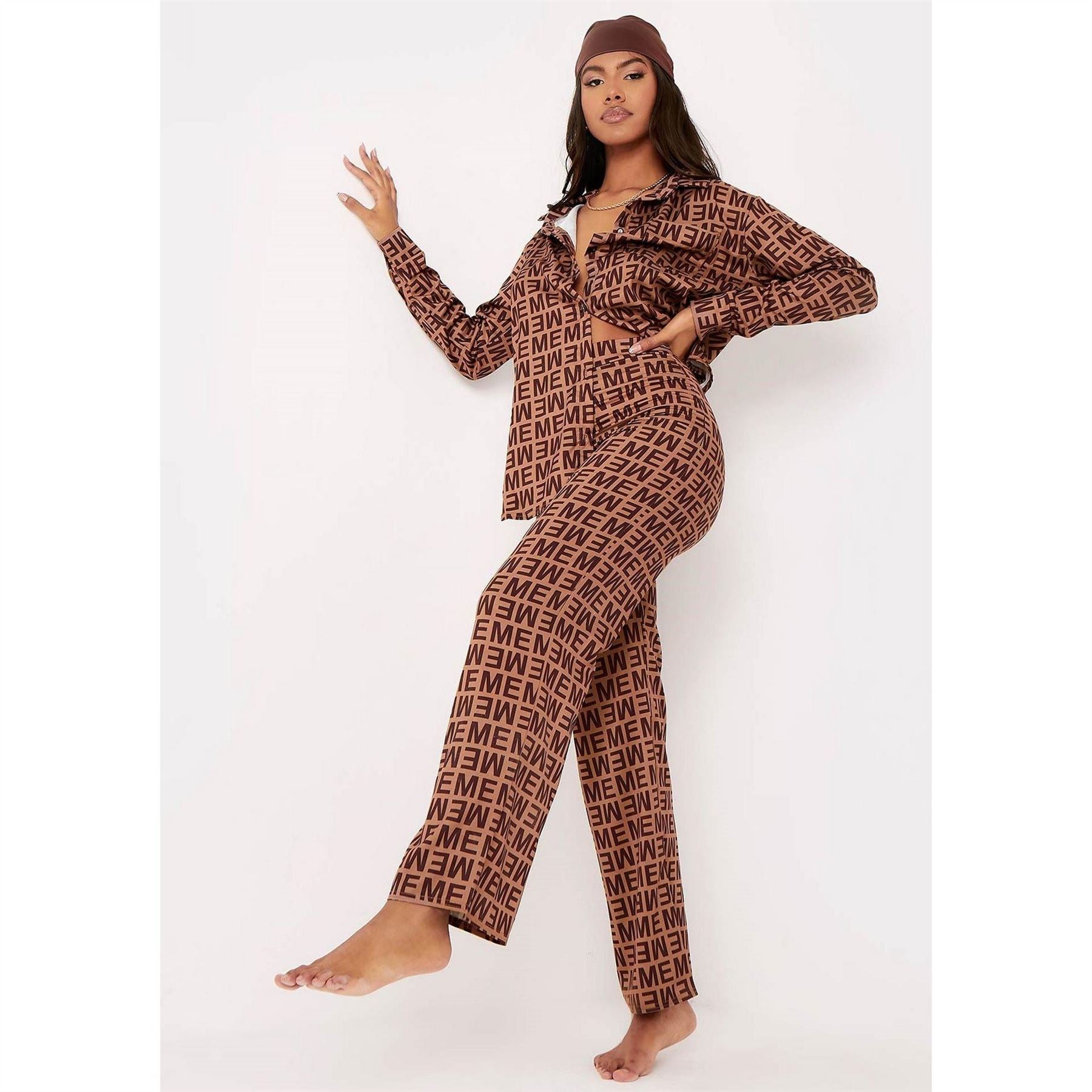 Missy Empire Print Straight Leg Trousers