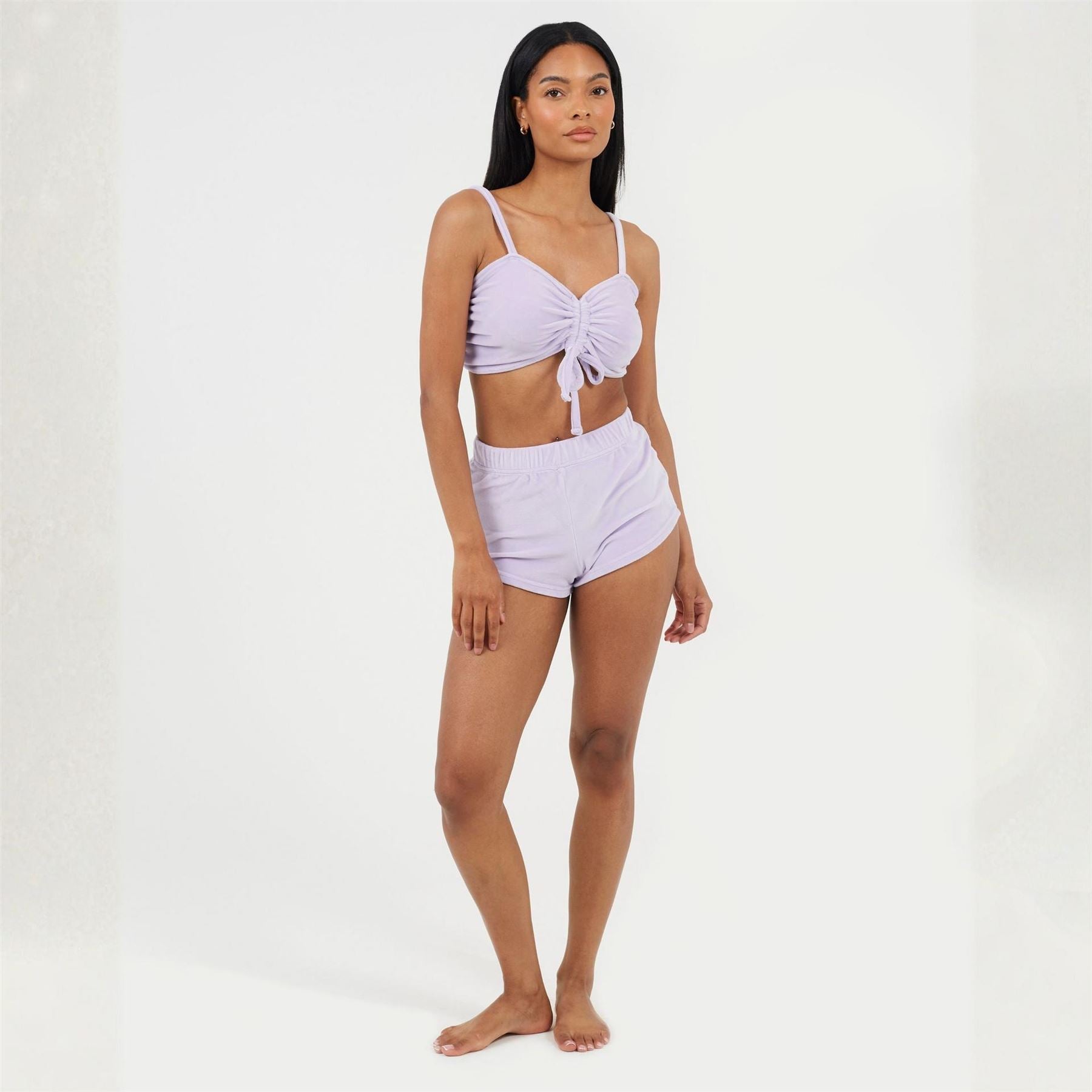 Brave Soul Womens Velour Braletter And Matching Shorts Lounge Set