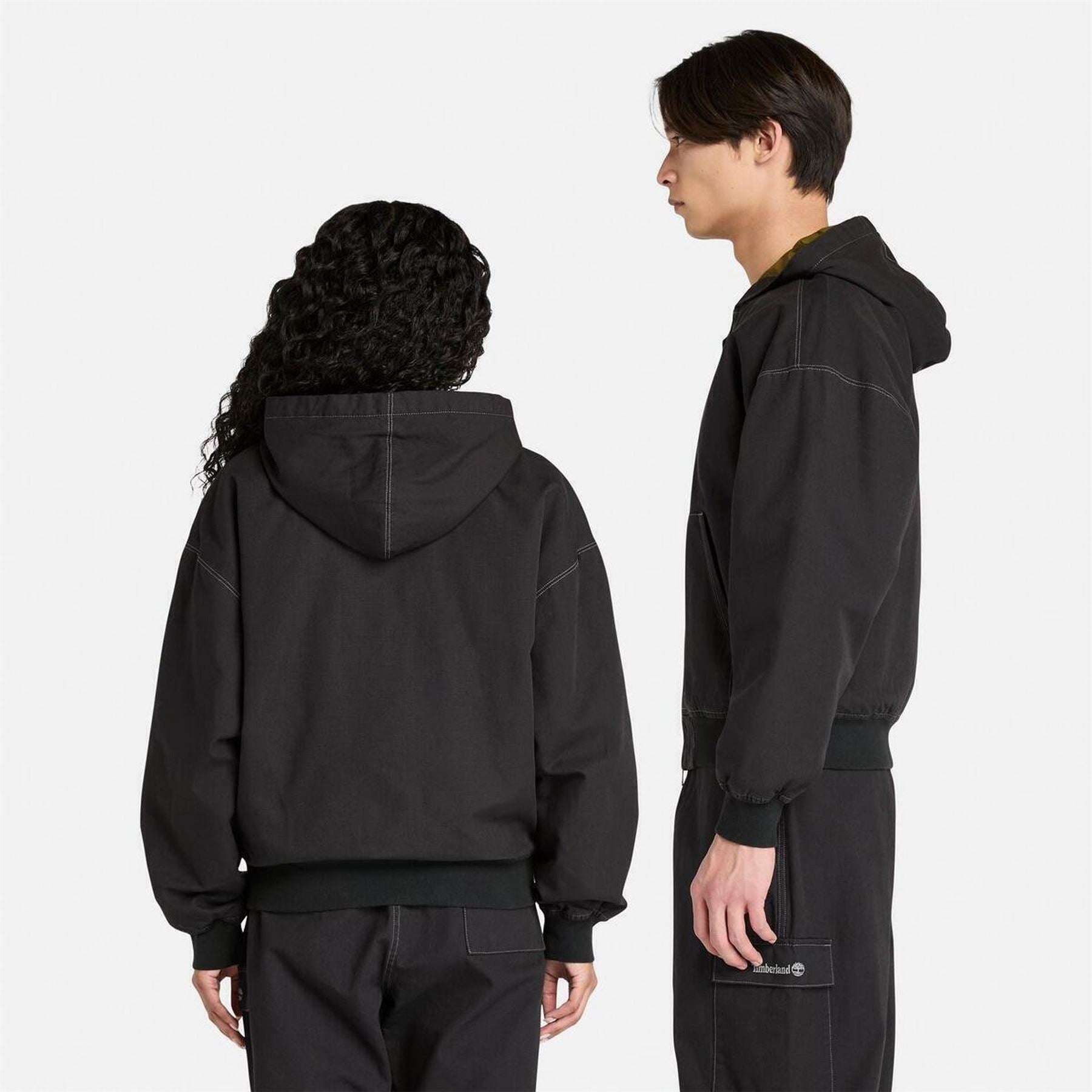 Timberland Solid Patterned Hooded Ribbed Cuff Overshirt